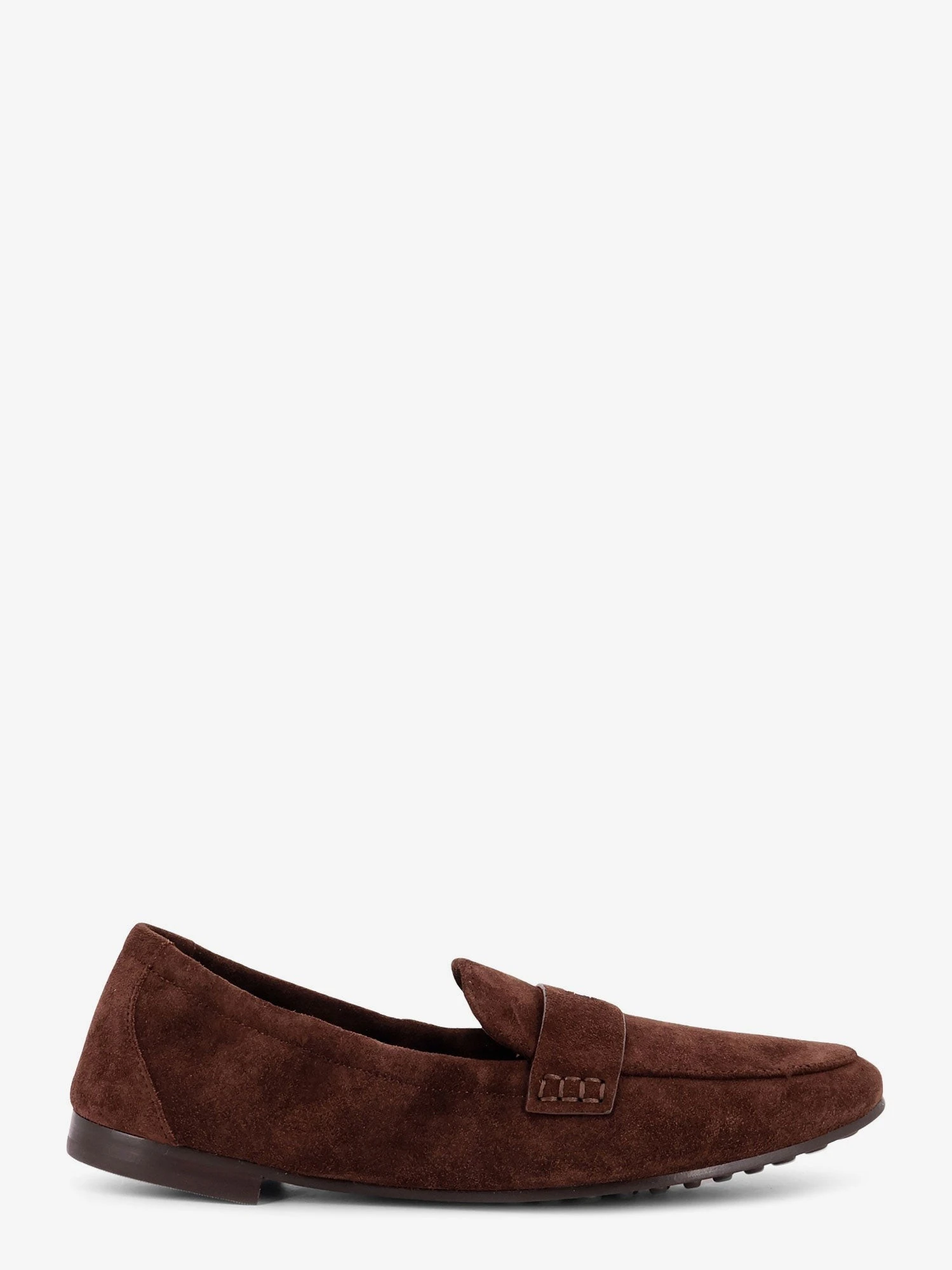 Suede loafer with metal logo detail.webp