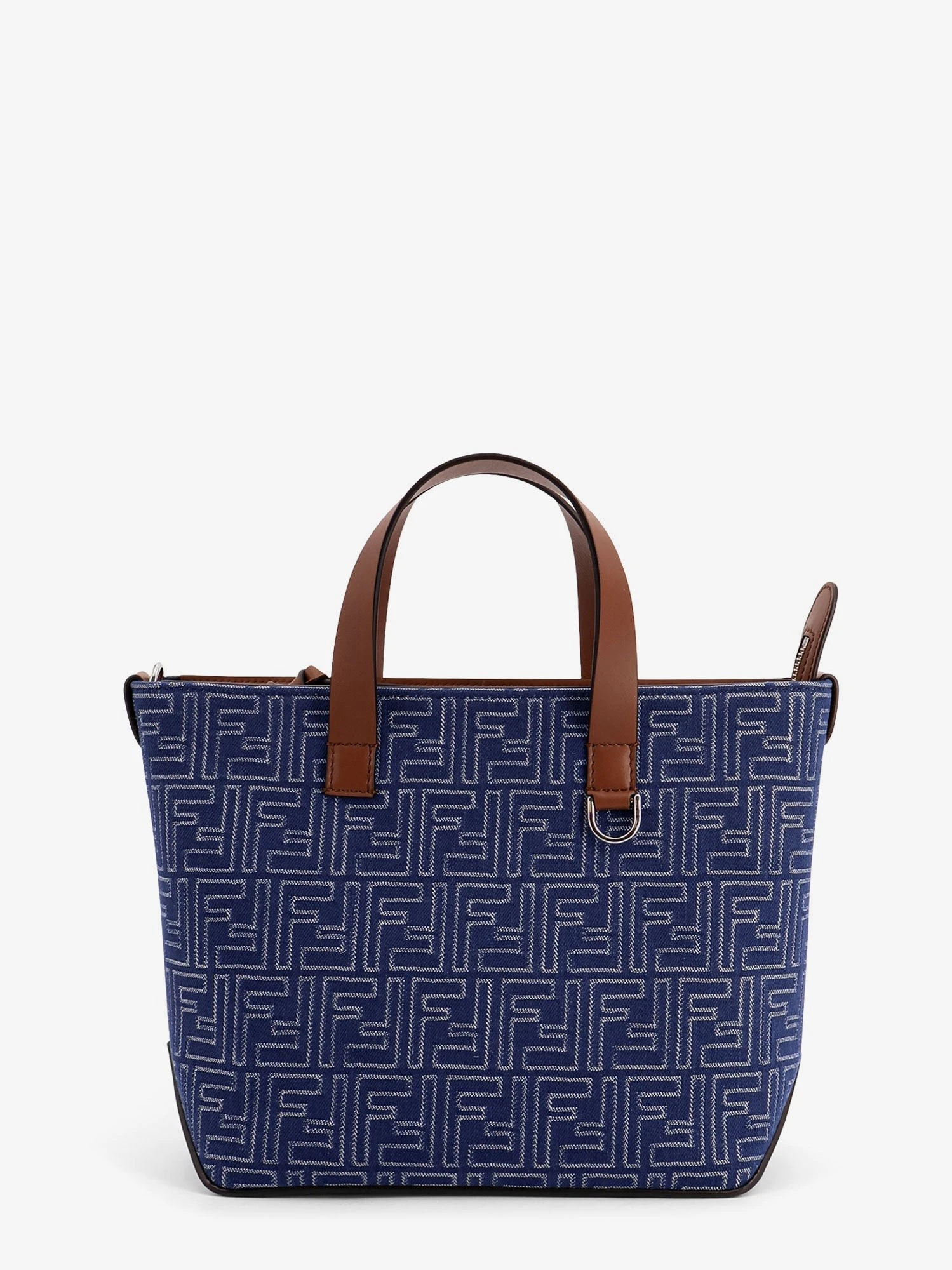 FF jacquard fabric and leather shopping bag.webp