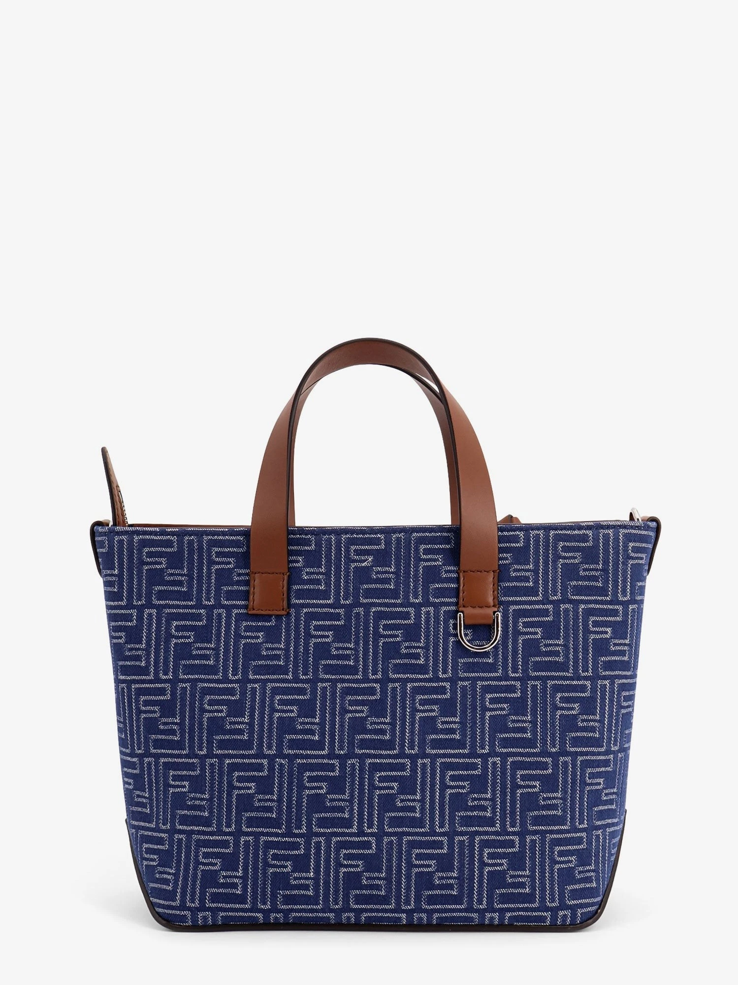FF jacquard fabric and leather shopping bag.webp