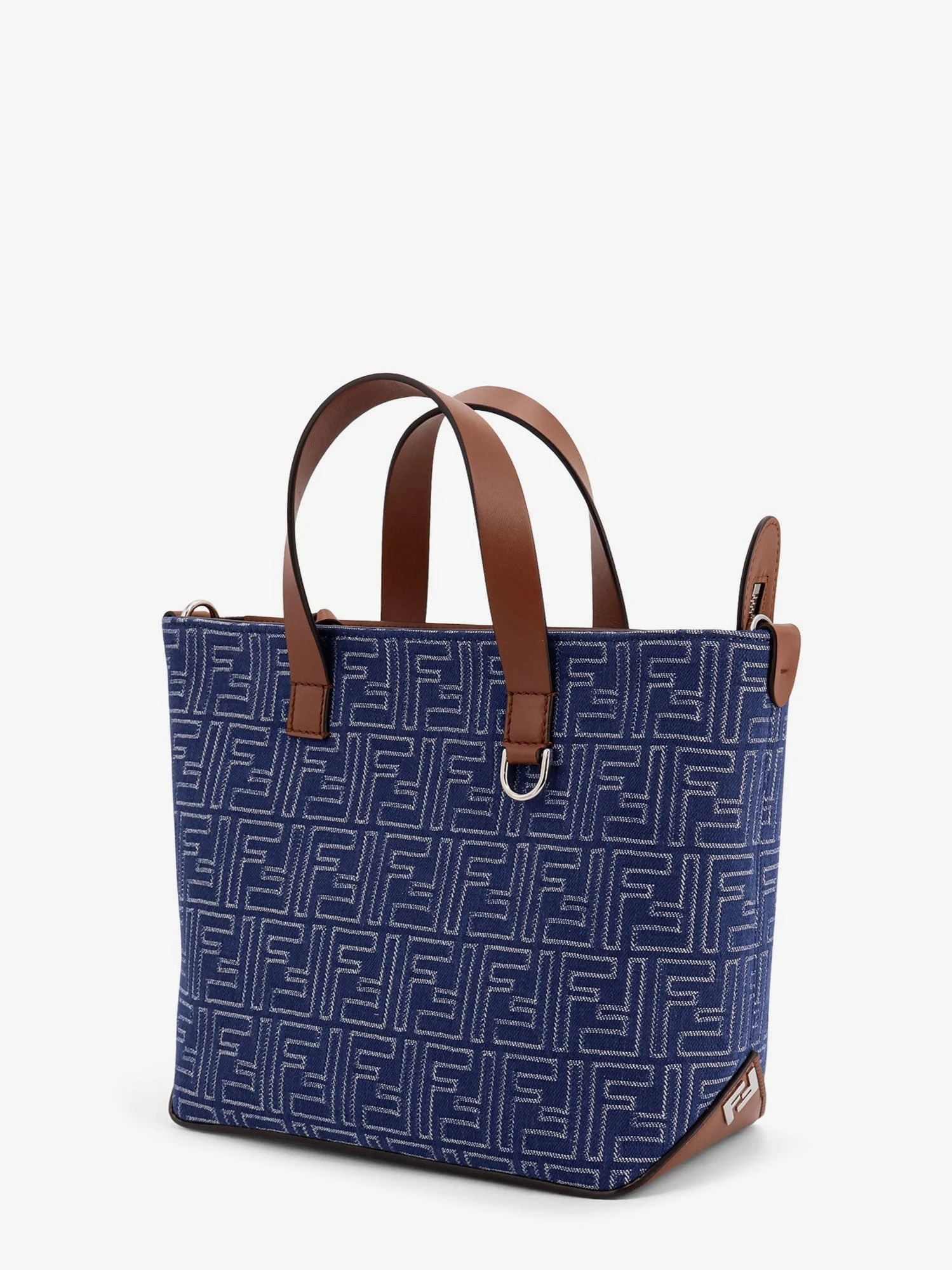 FF jacquard fabric and leather shopping bag.webp