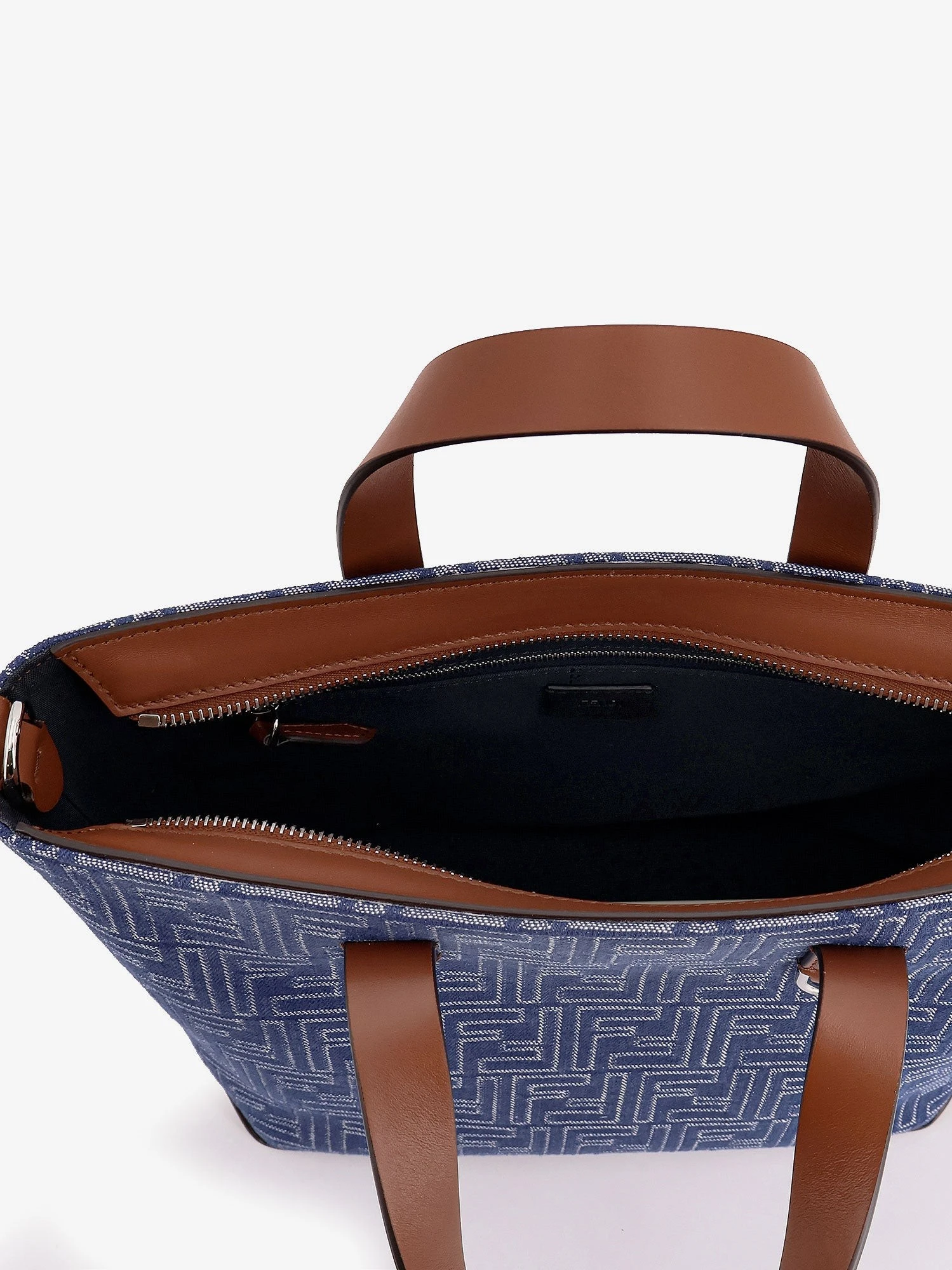 FF jacquard fabric and leather shopping bag.webp