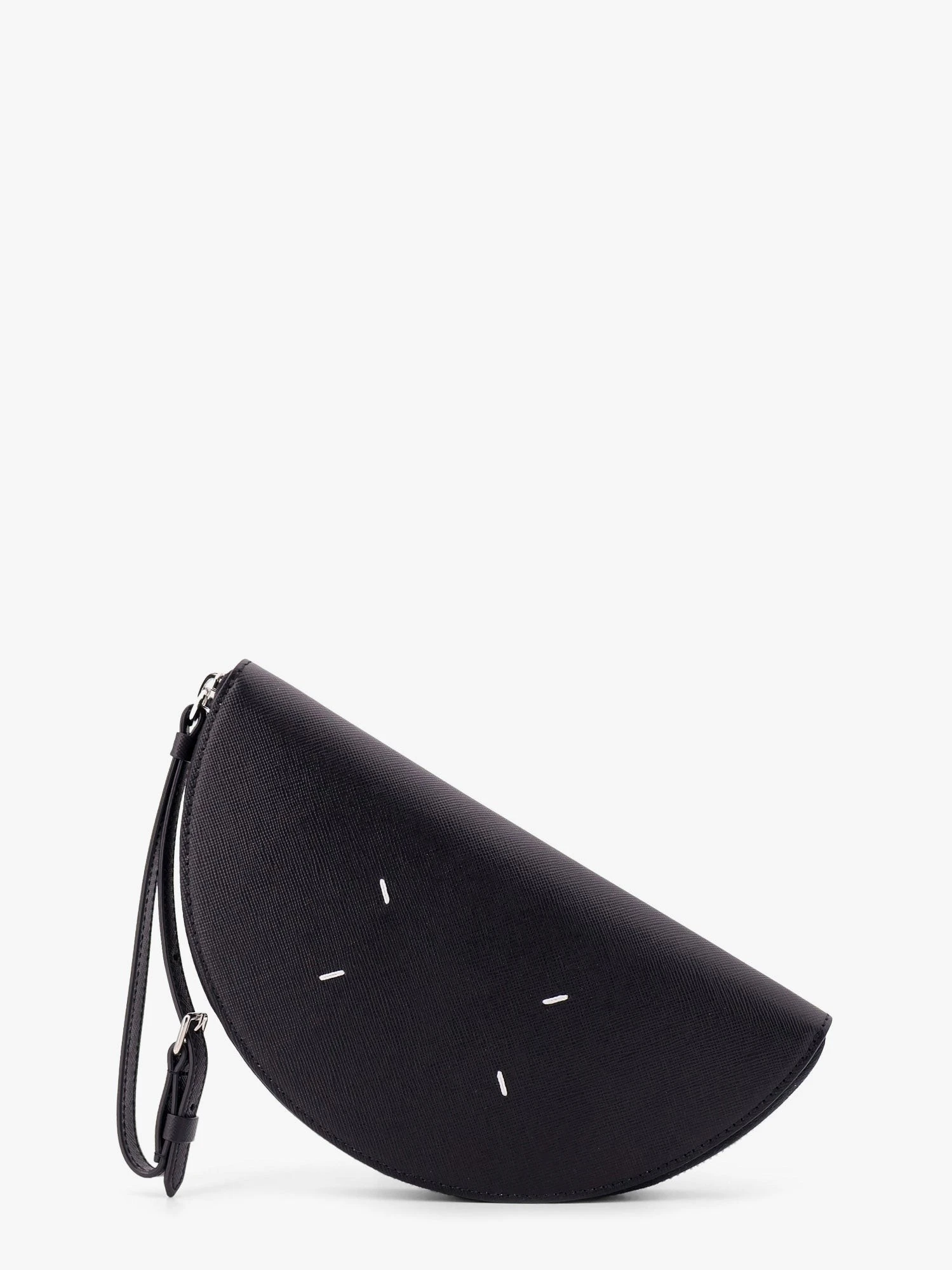 Leather pochette with iconic four stitched detail.webp