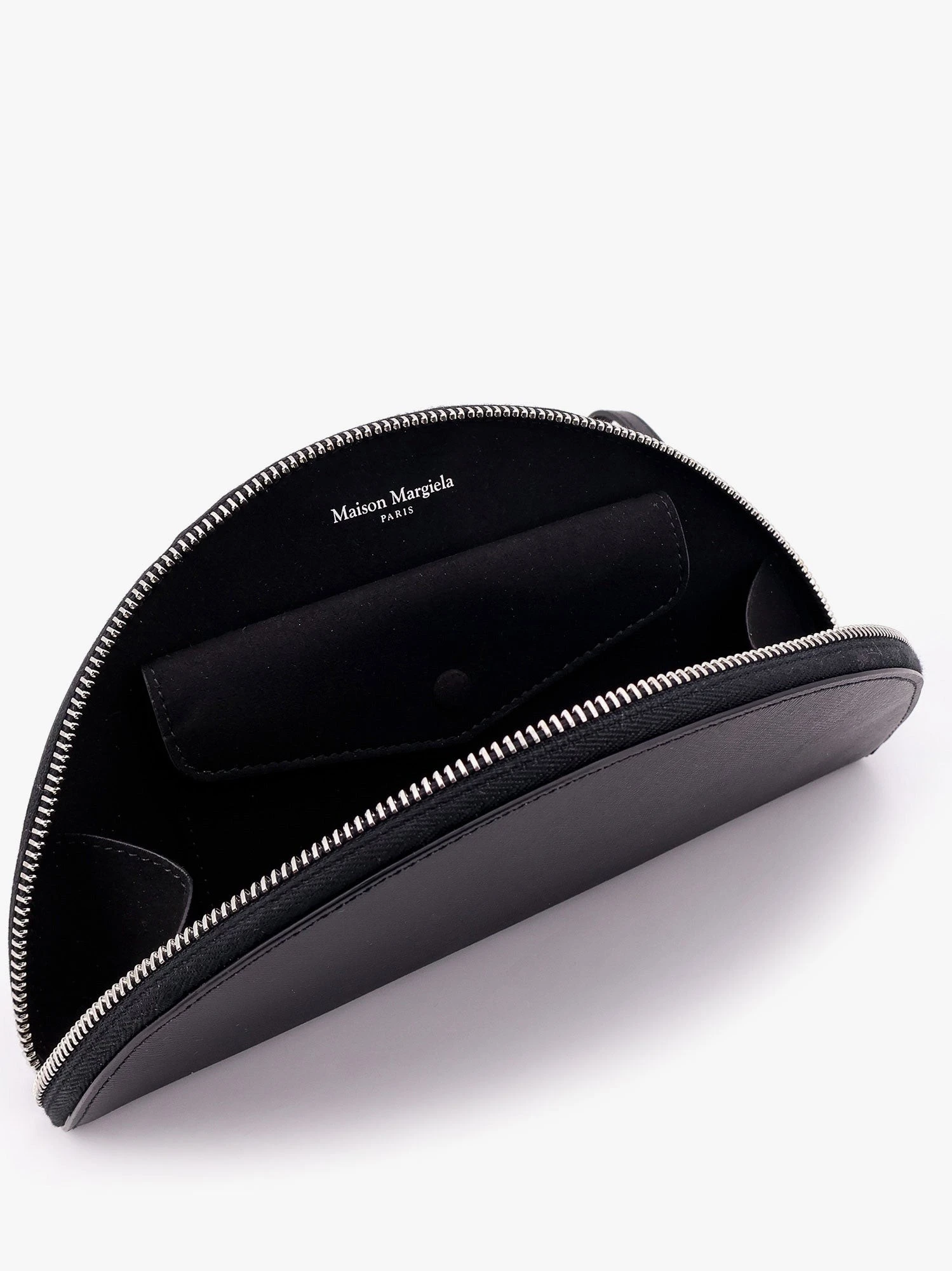 Leather pochette with iconic four stitched detail.webp