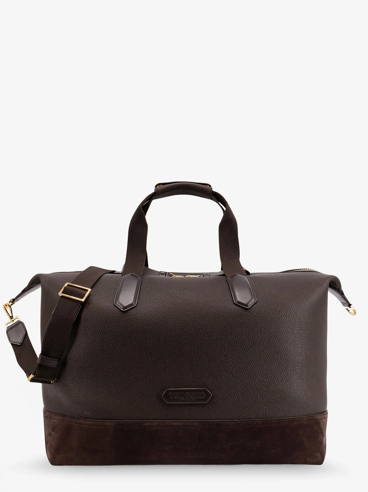 Leather travel bag with suede inserts.webp