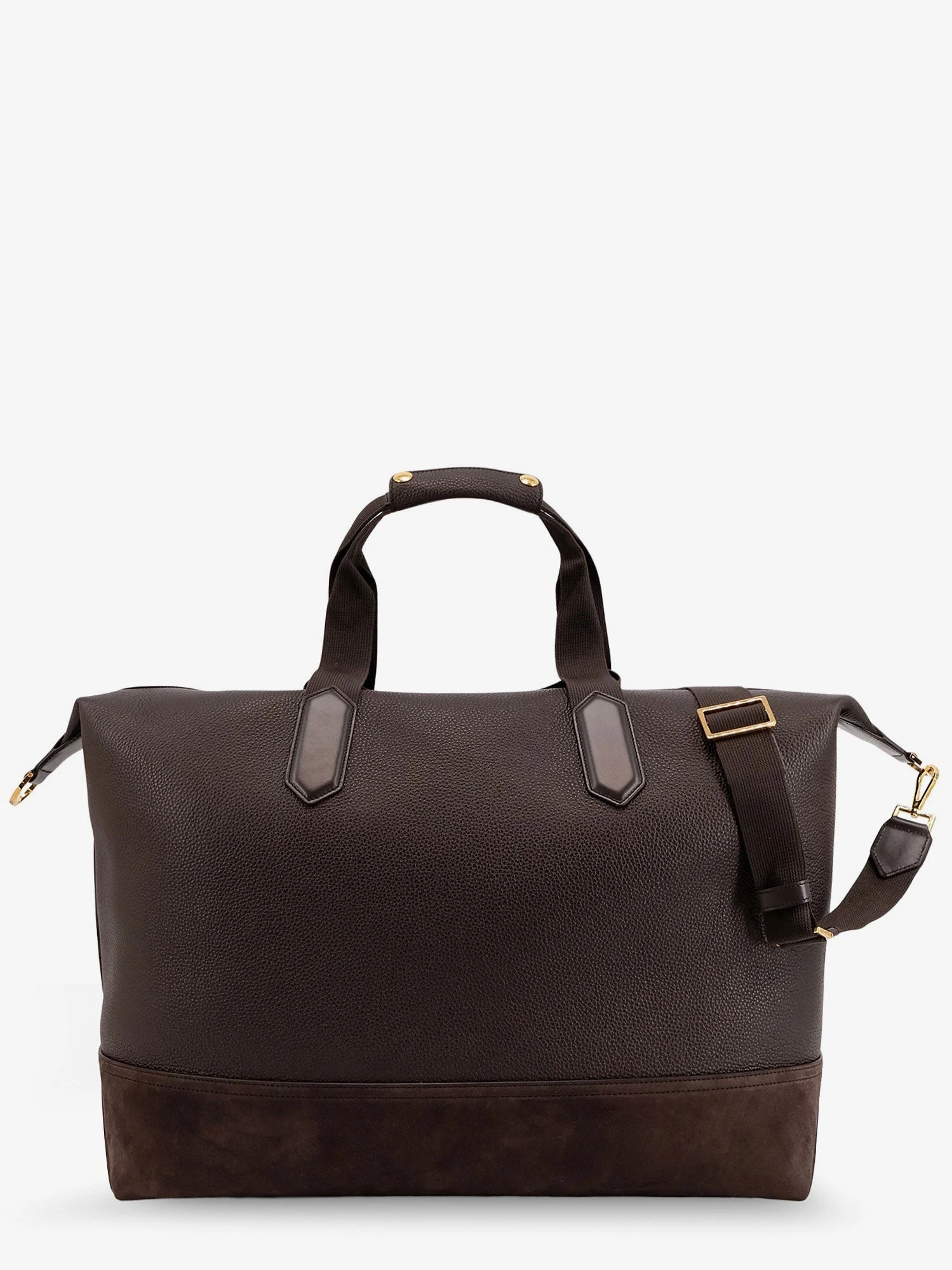 Leather travel bag with suede inserts.webp