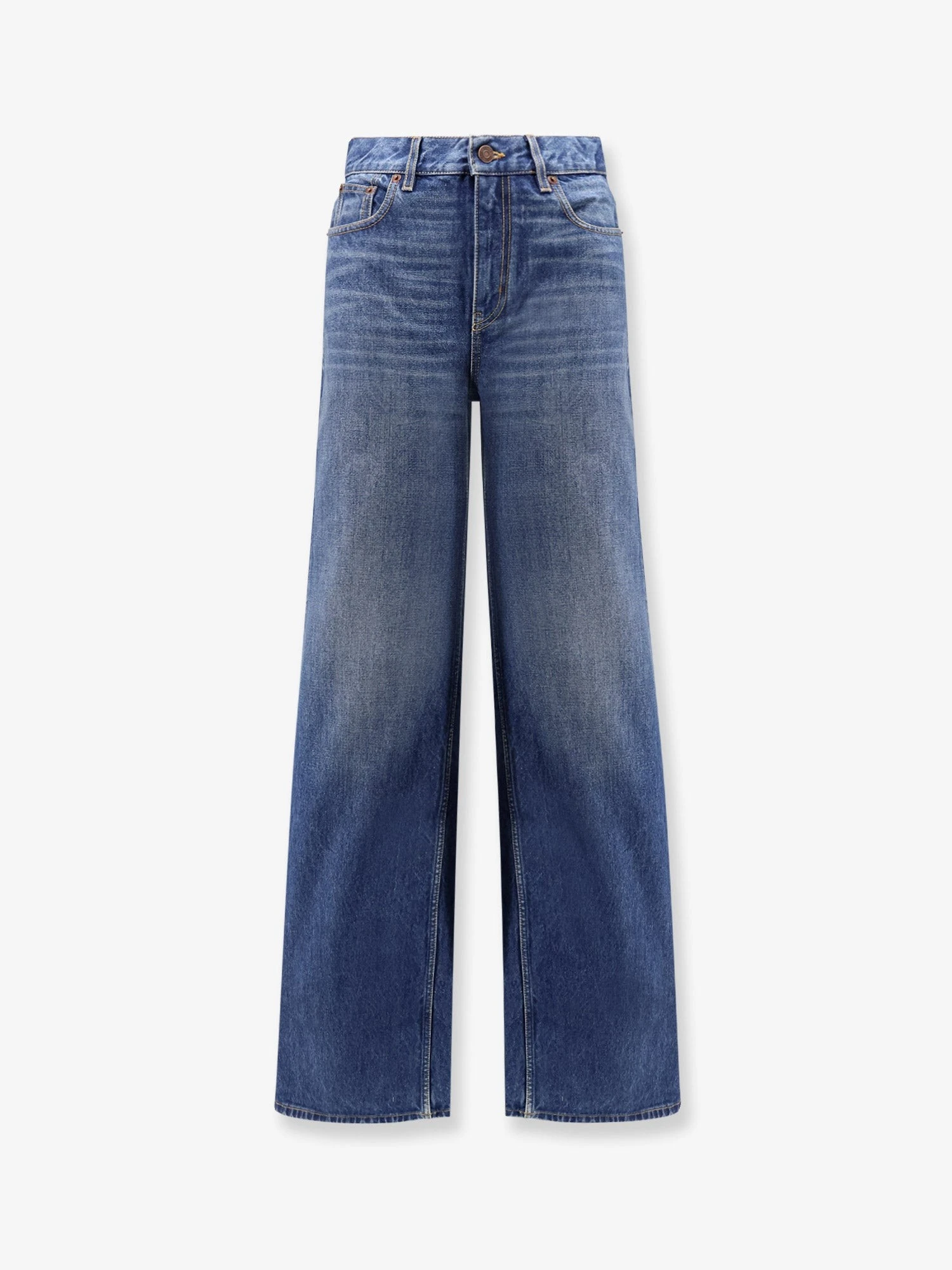 Jeans with leather logo tag.webp