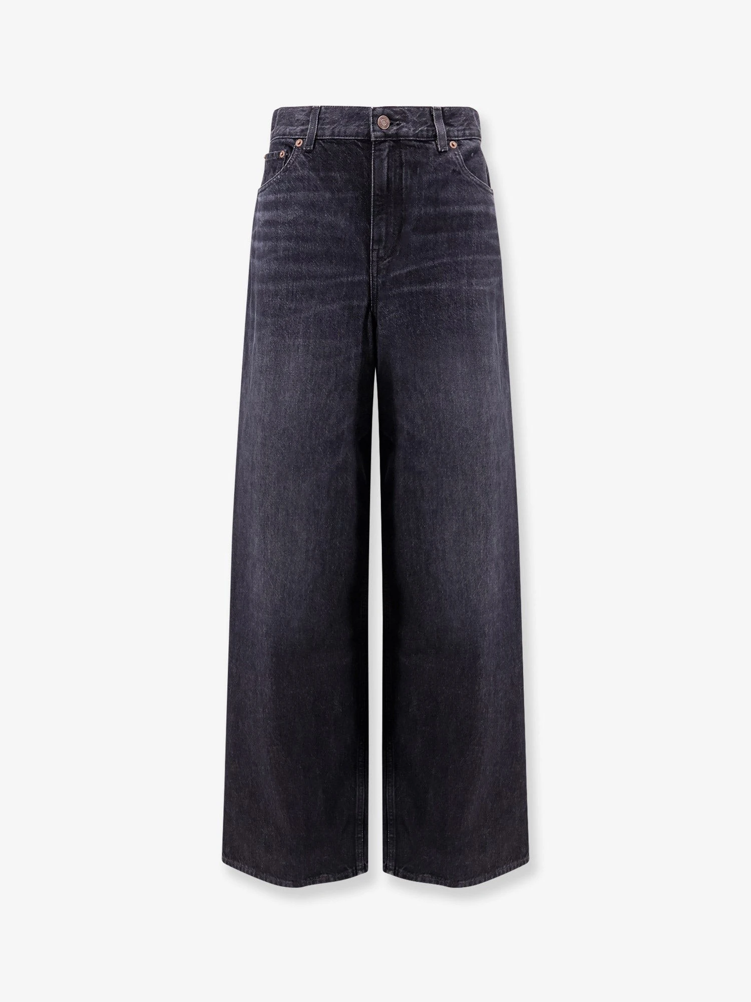 Jeans with iconic leather logo tag.webp