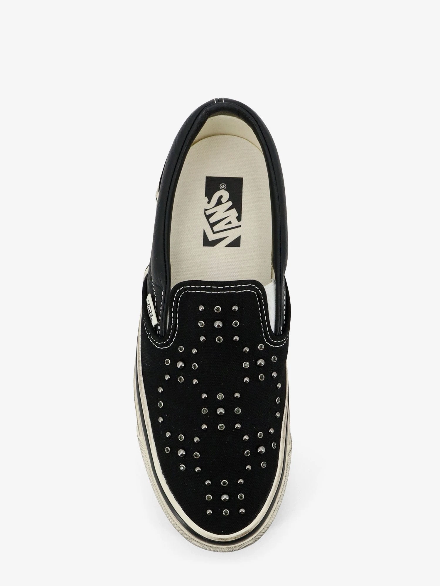 Lx classic slip on 98 canvas and leather sneakers with all-over metal beads.webp