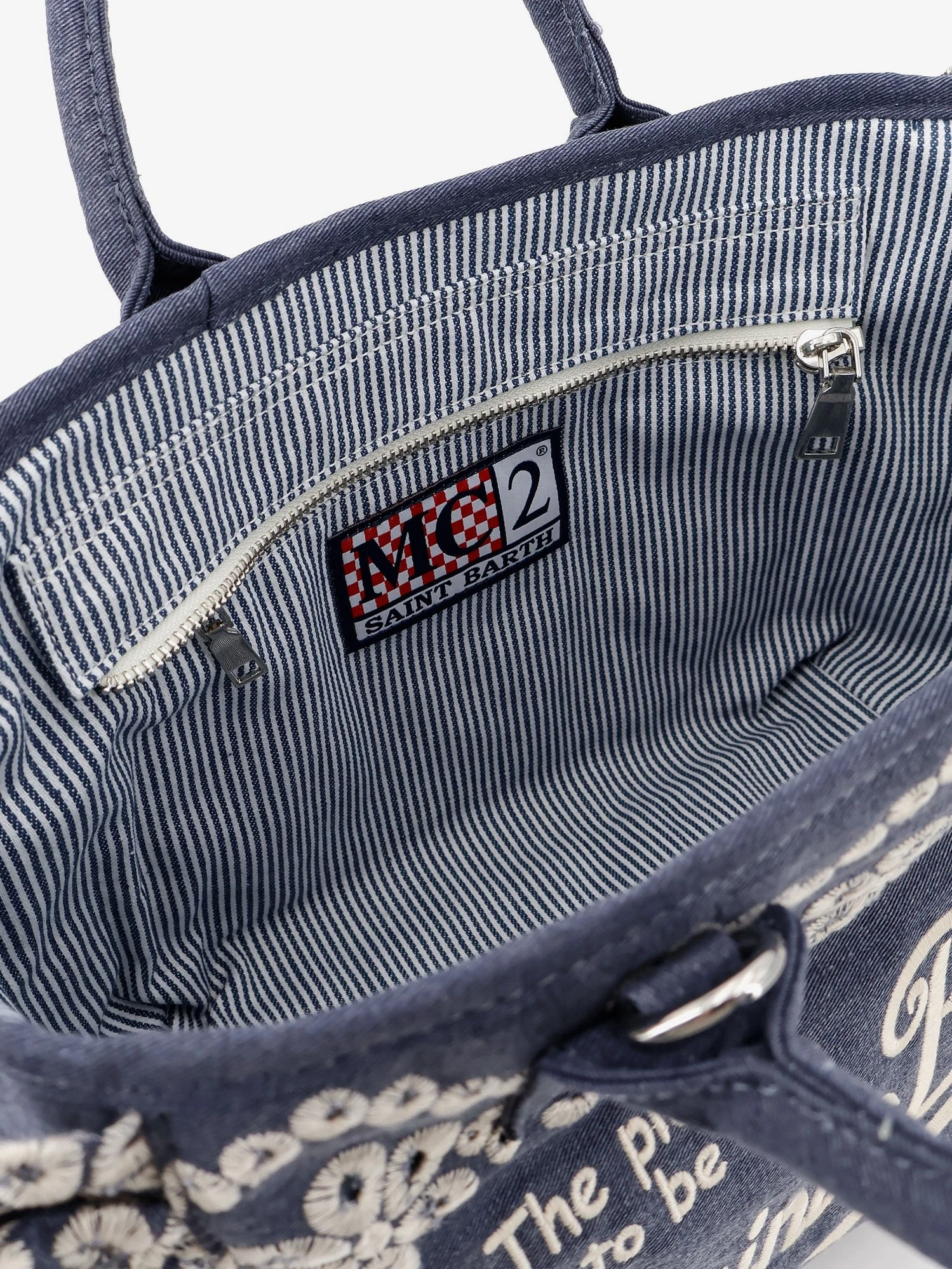 Colette denim shoulder bag with Sangallo embroidery.webp