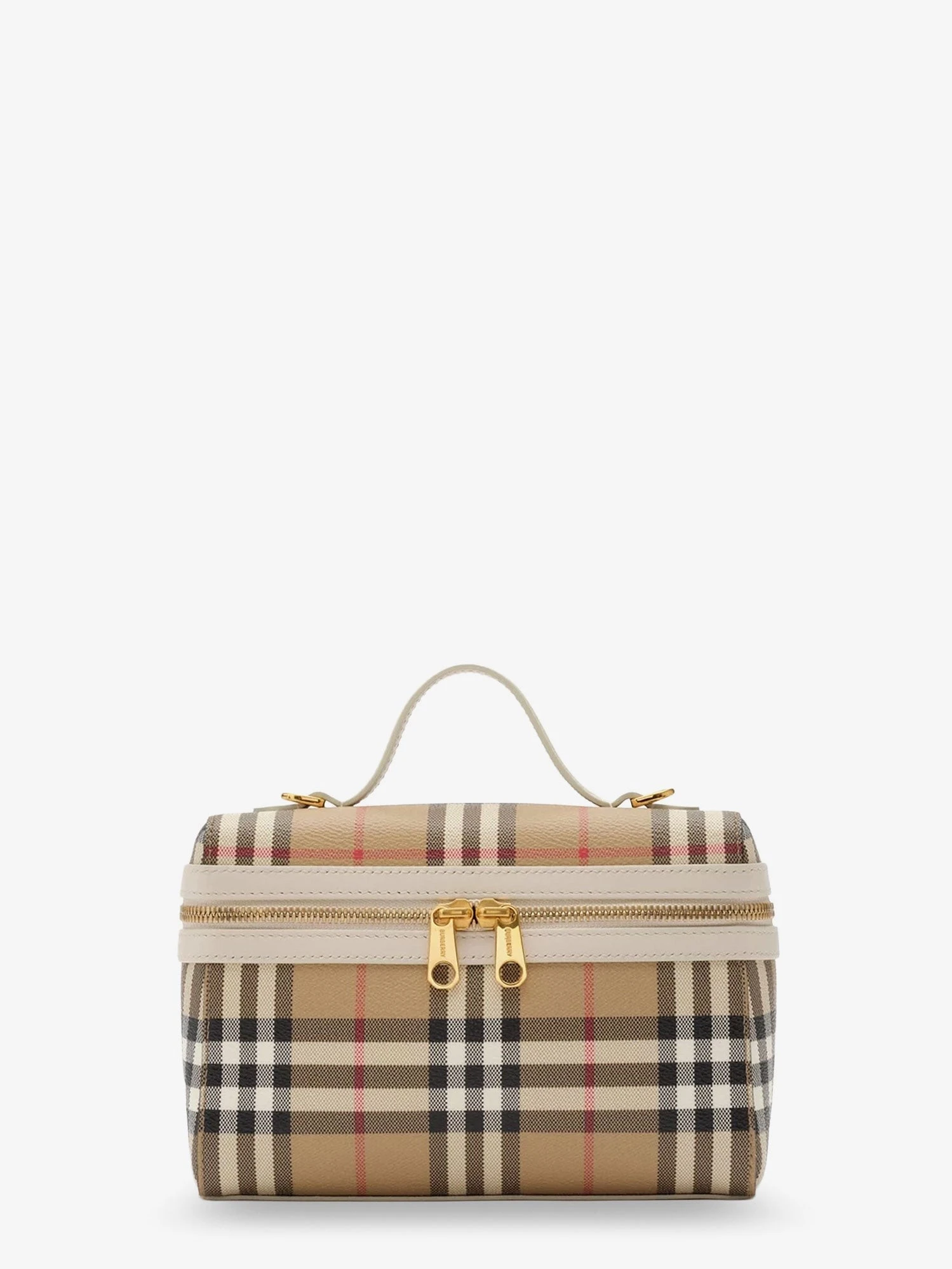 Coated canvas vanity case with check pattern.webp