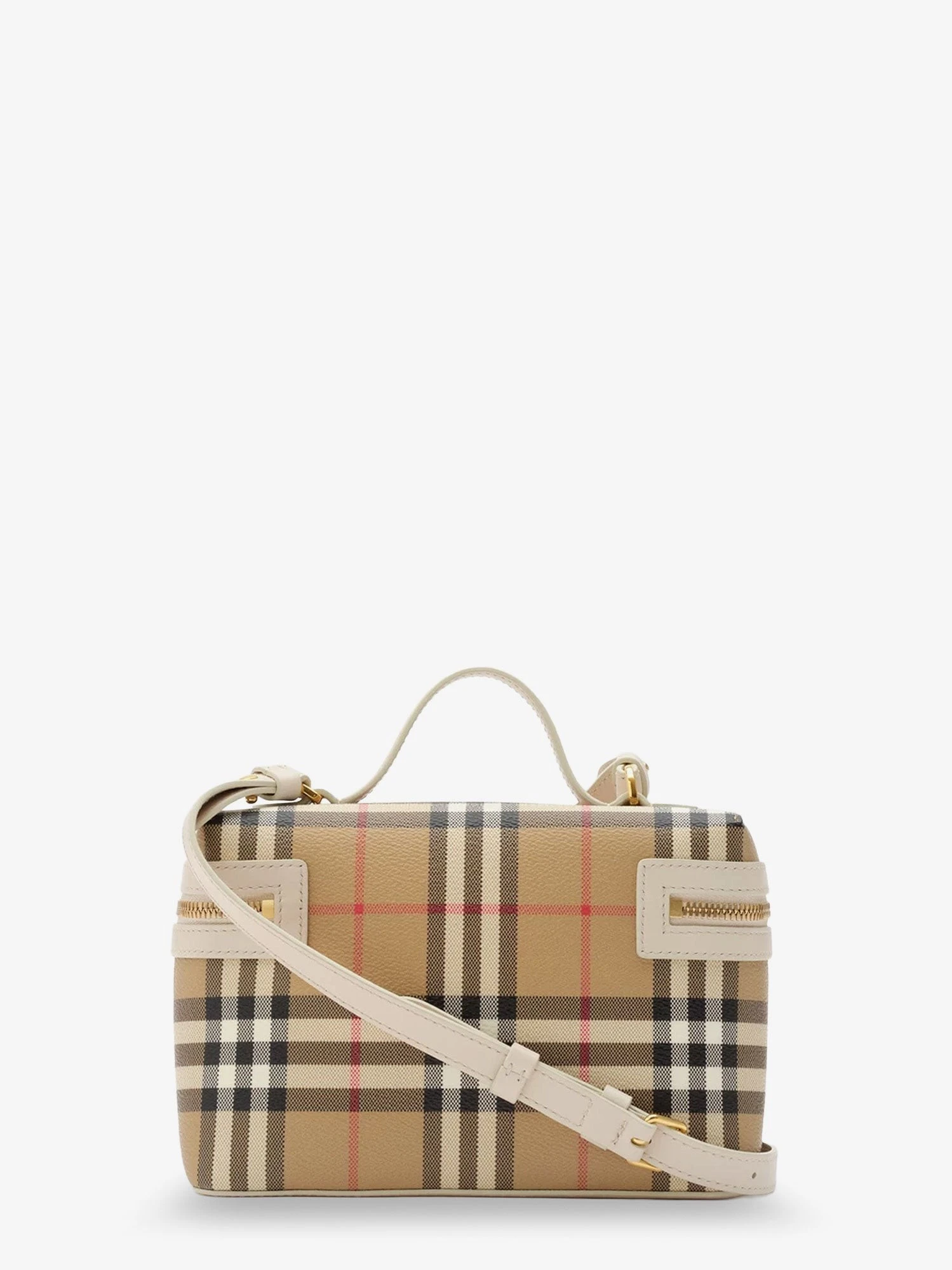 Coated canvas vanity case with check pattern.webp