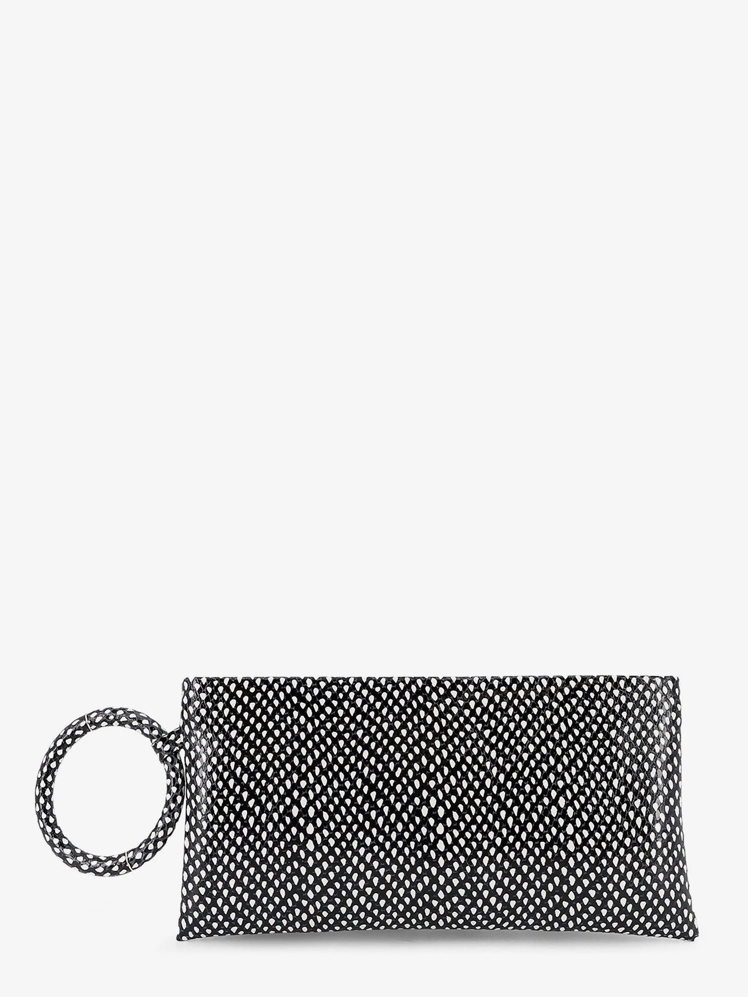 Aura leather clutch bag with snake motif.webp