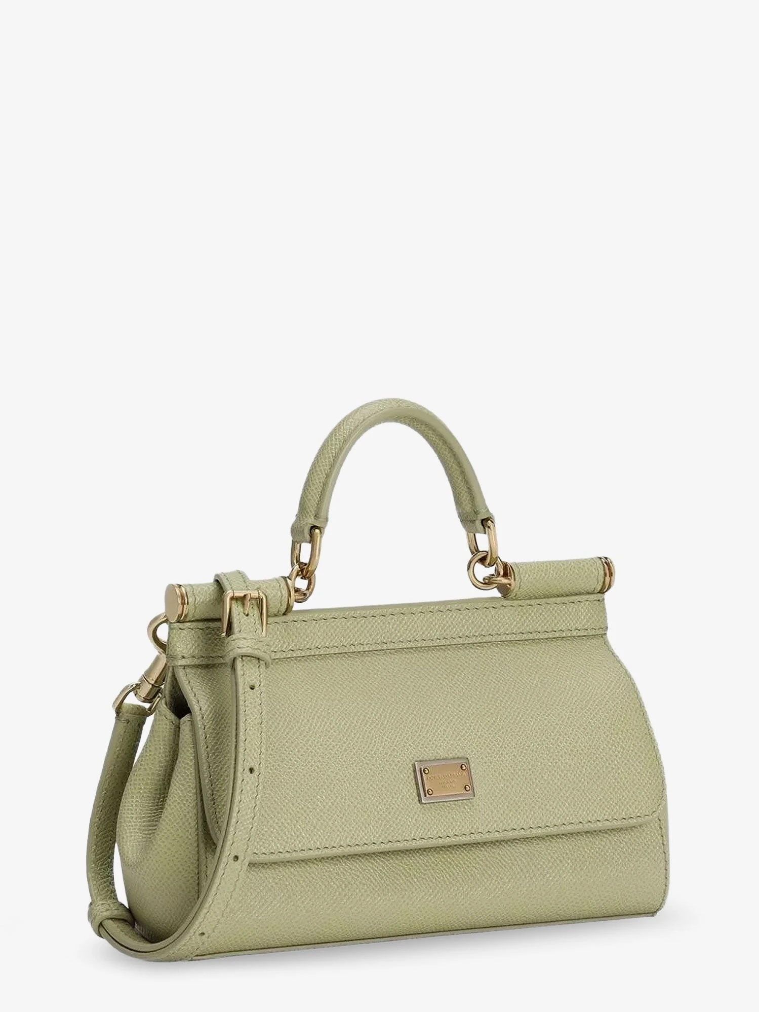 Sicily Small leather shoulder bag with metal logo patch.webp