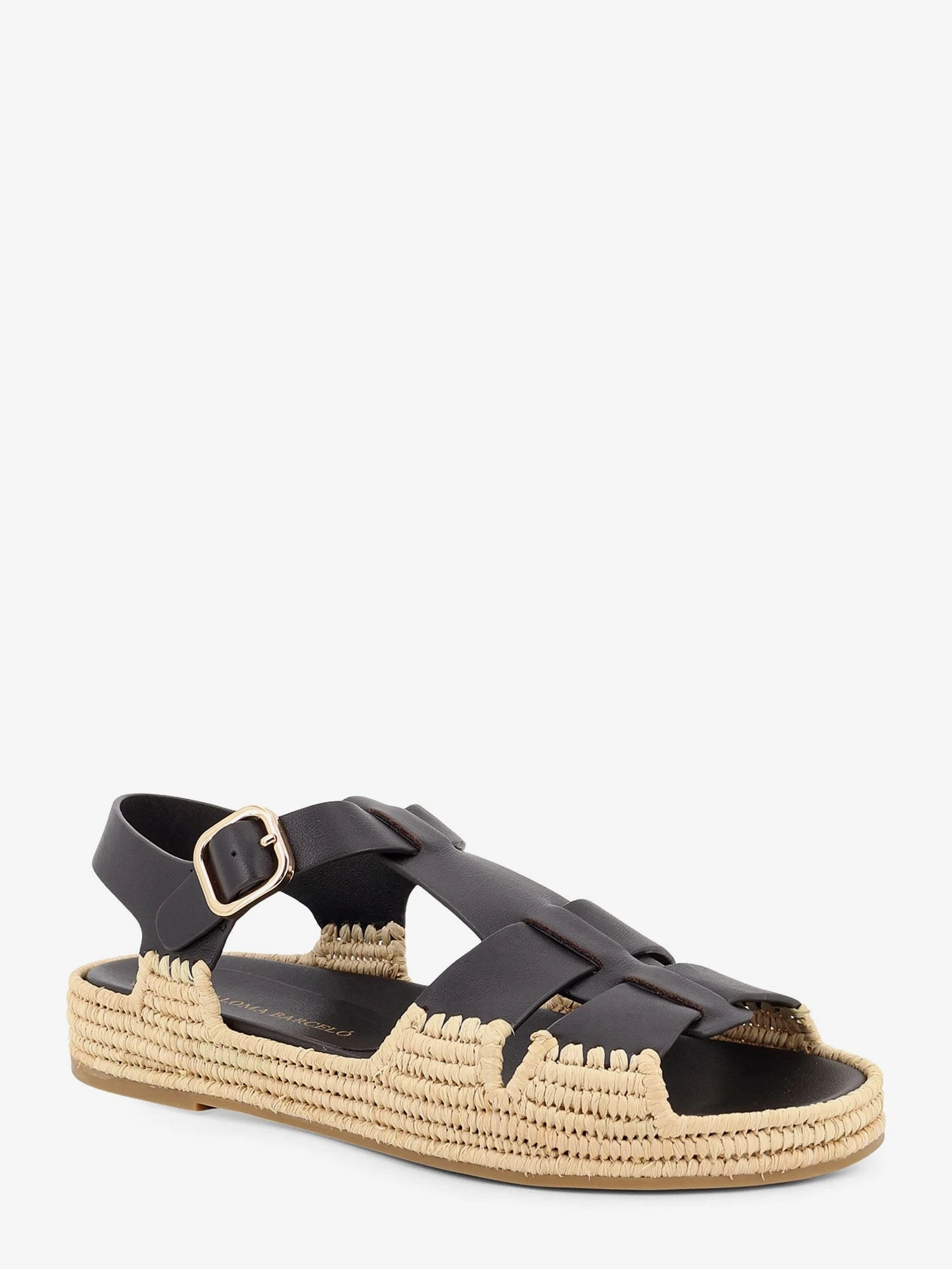Yuka leather sandals with woven raffia sole.webp