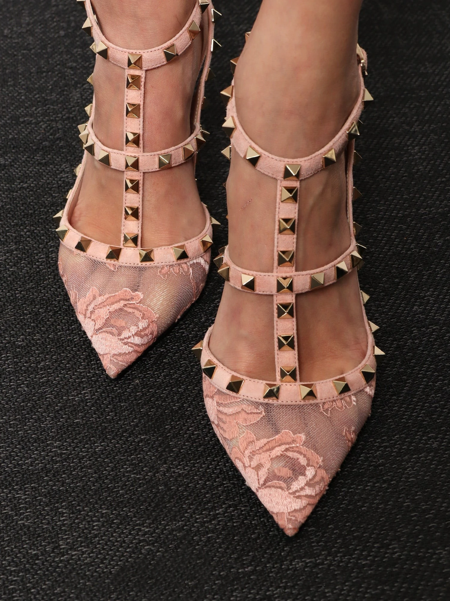 Rockstud suede and lace pumps.webp