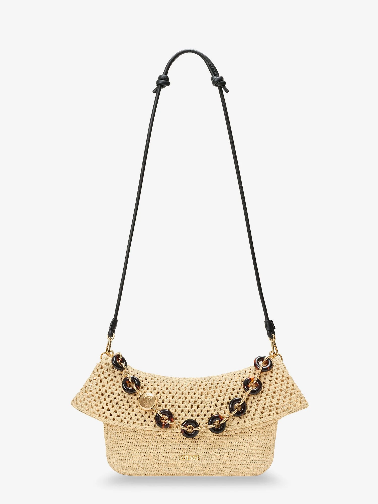 Paula's Ibiza -Ola Medium Raffia shoulder Bag with Metal Logo Lettering.webp