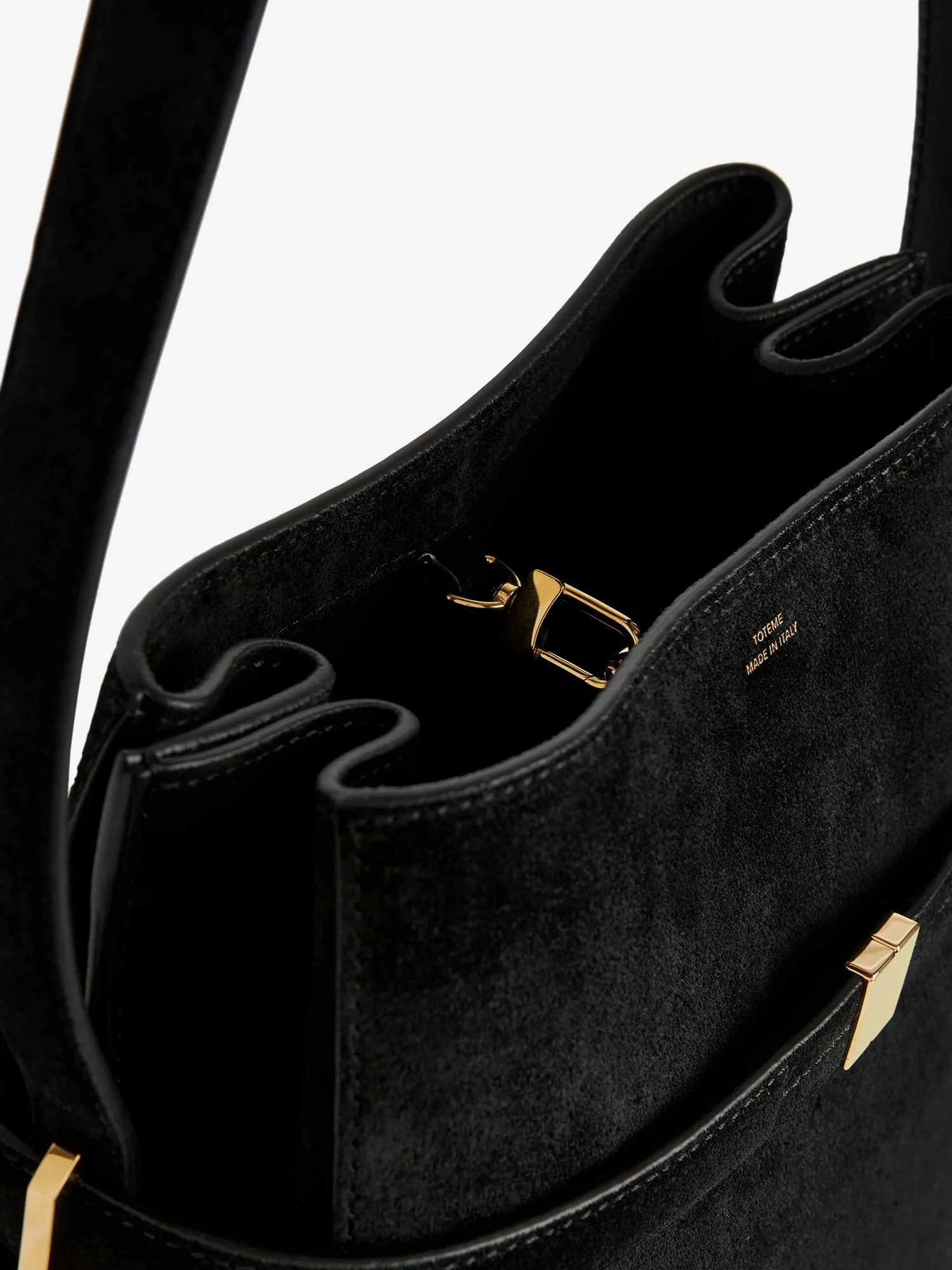 Belted suede bucket bag.webp