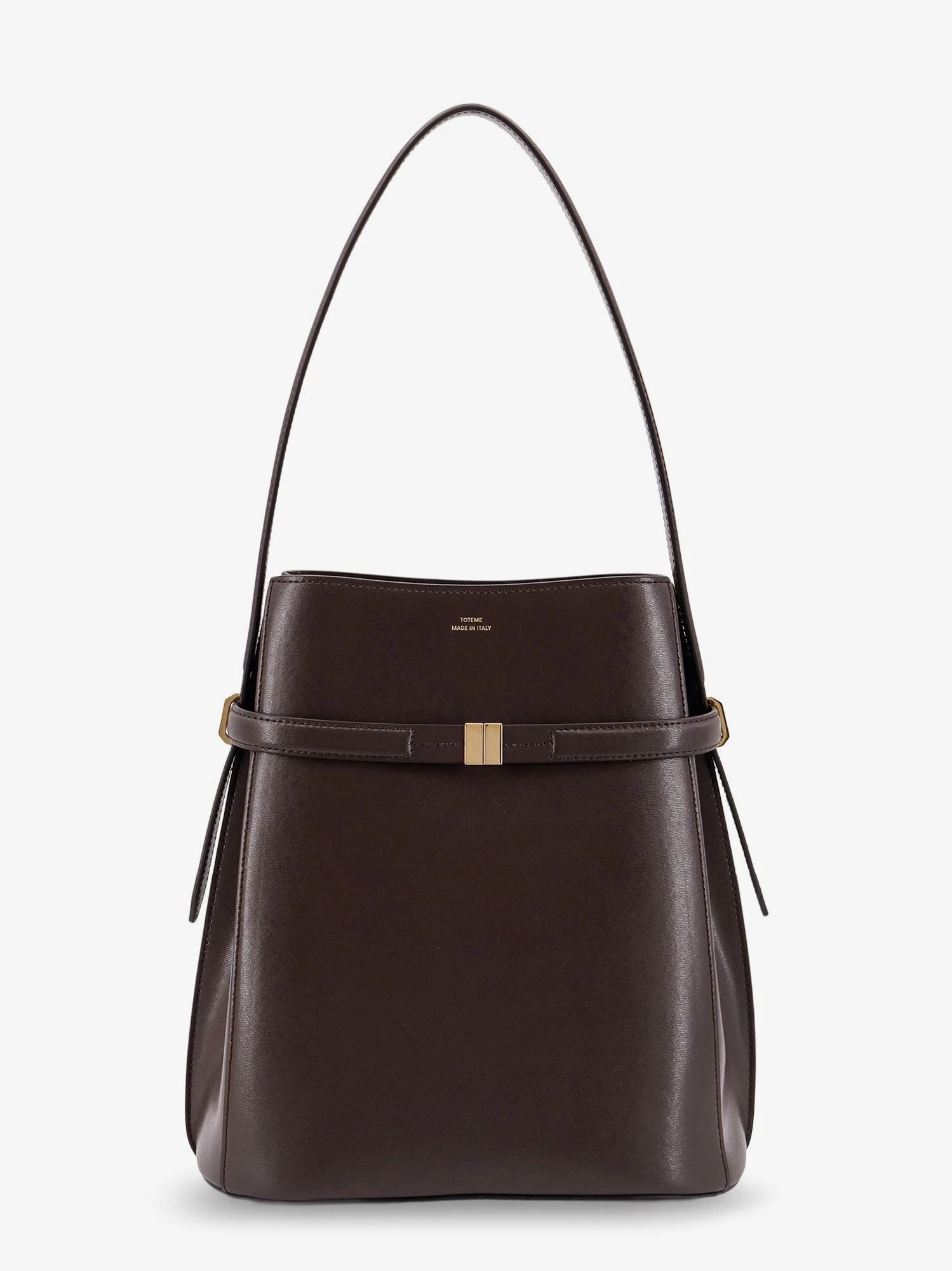 Belted leather bucket bag.webp