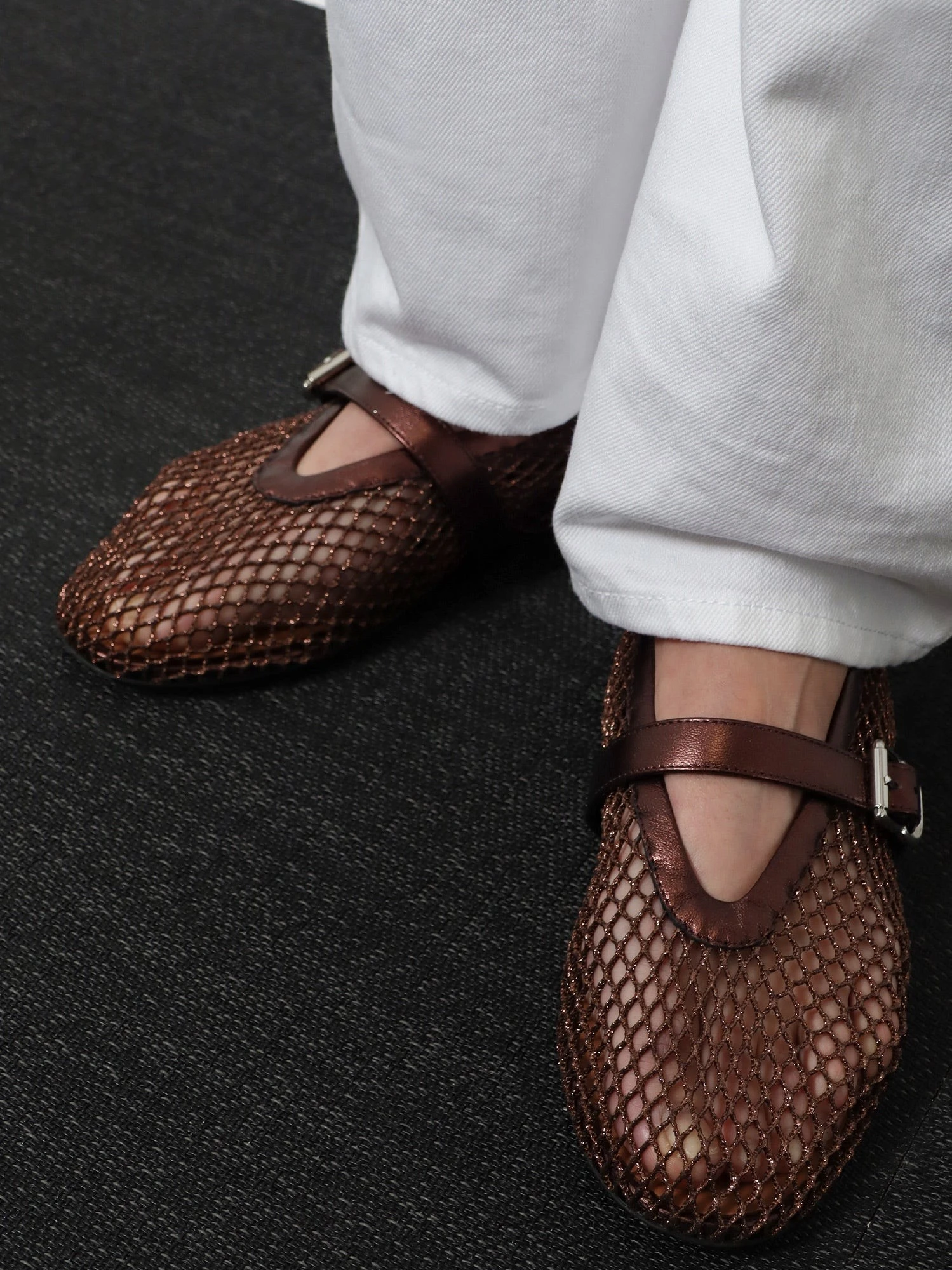 Ballet Flats in mesh and leather.webp