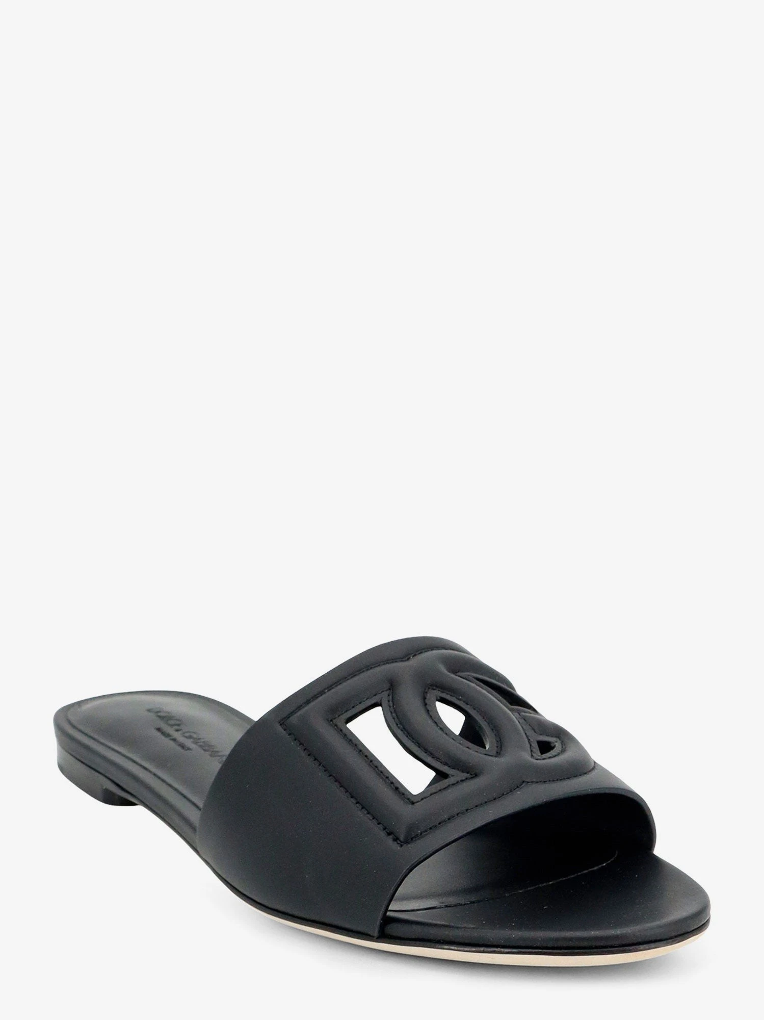 Leather sandals with DG Millennials logo.webp