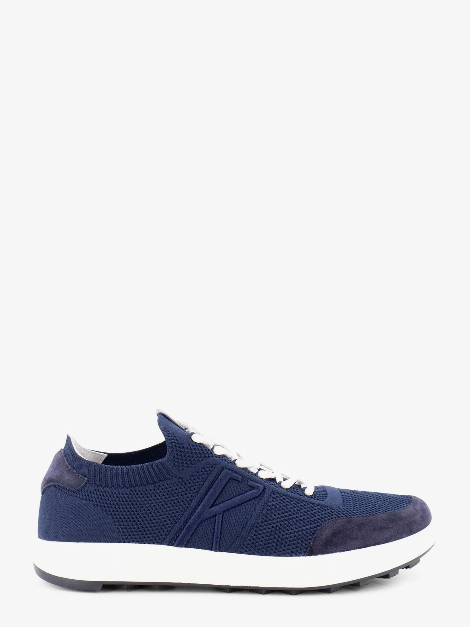 Knitted fabric sneakers with suede inserts.webp