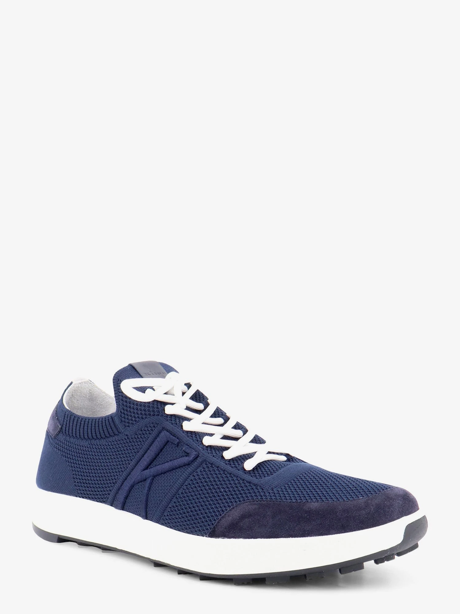Knitted fabric sneakers with suede inserts.webp