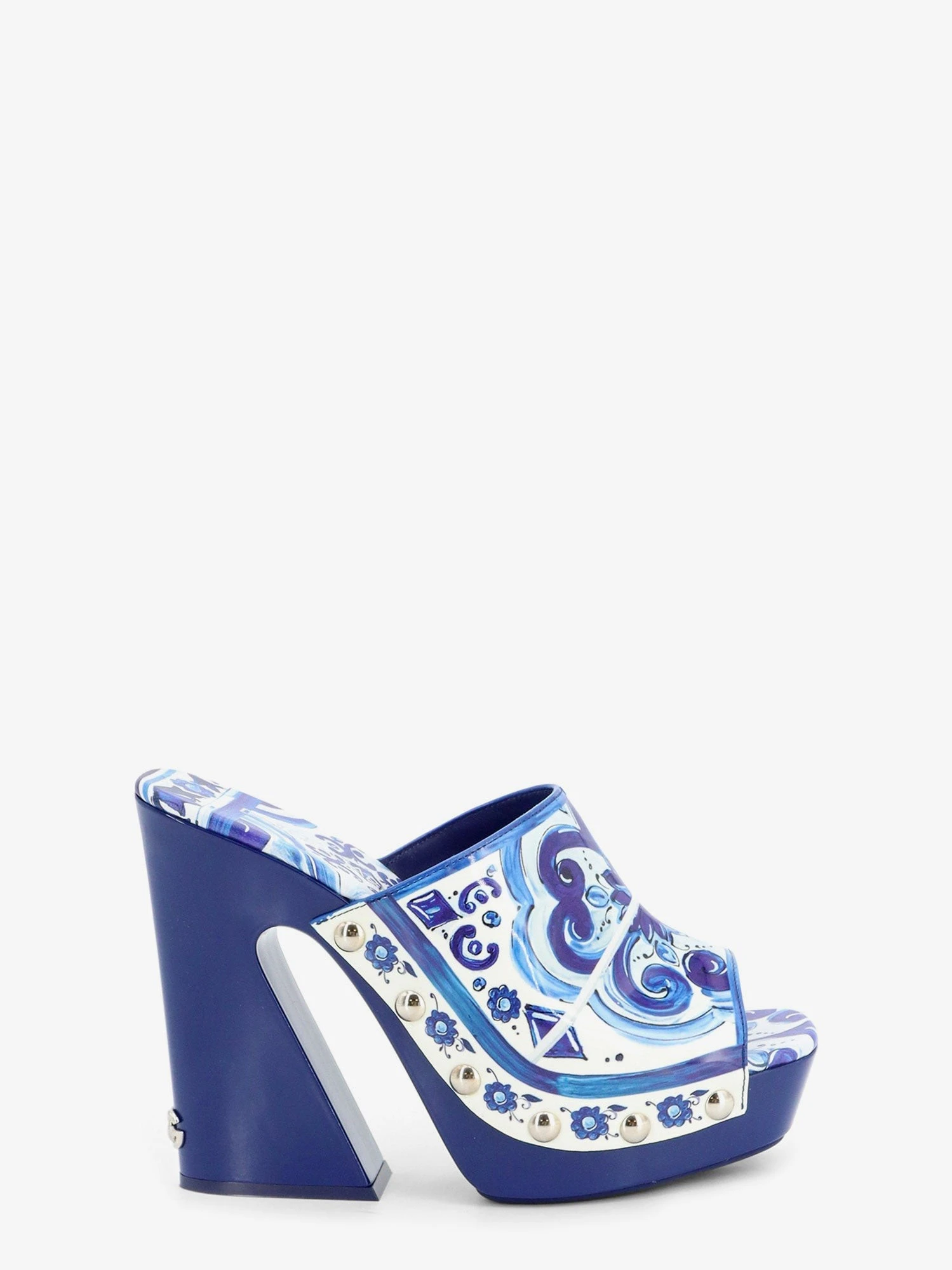 Maiolica print shiny leather sandals.webp