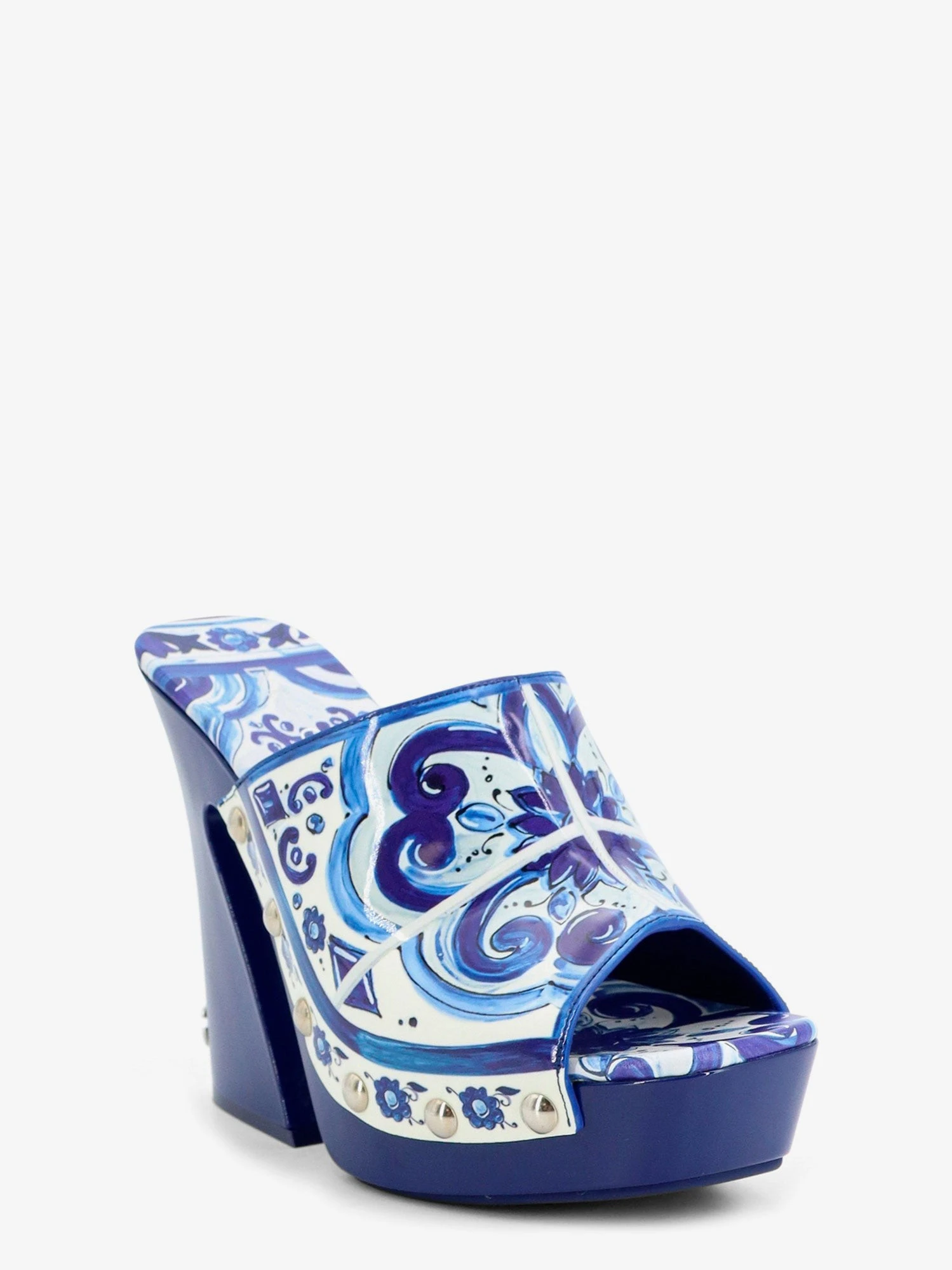 Maiolica print shiny leather sandals.webp