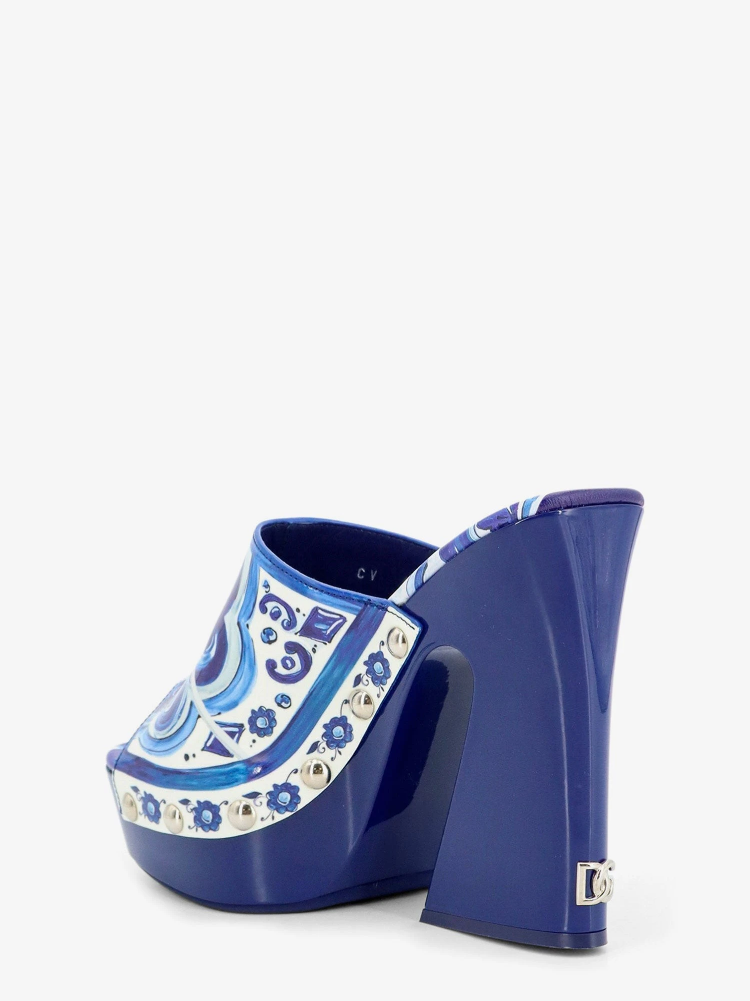 Maiolica print shiny leather sandals.webp