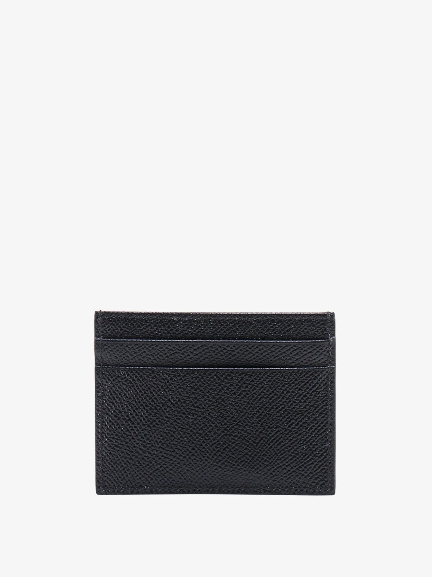 Leather card holder with metal logo tag.webp