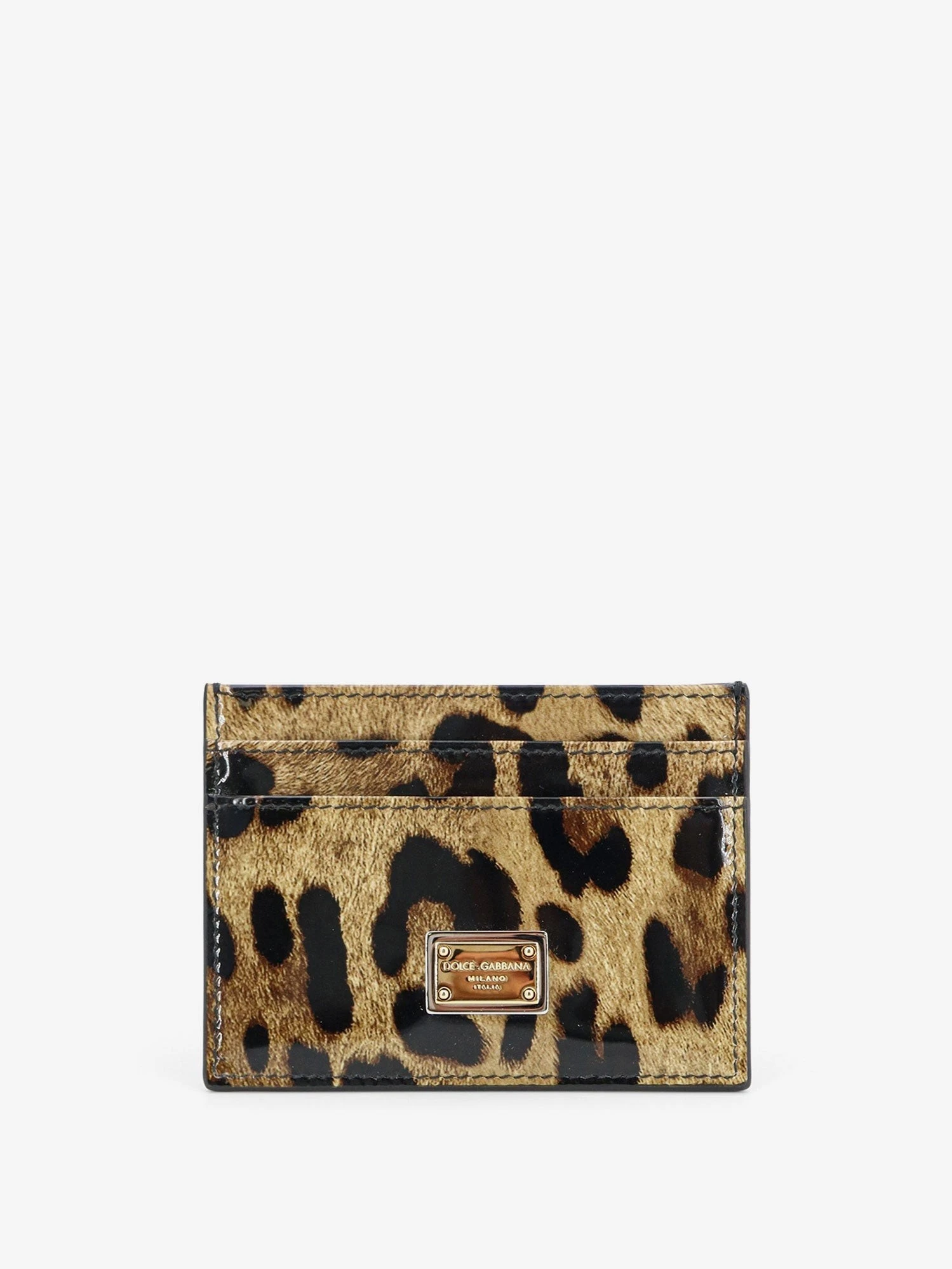Patent leather card holder with animal print.webp