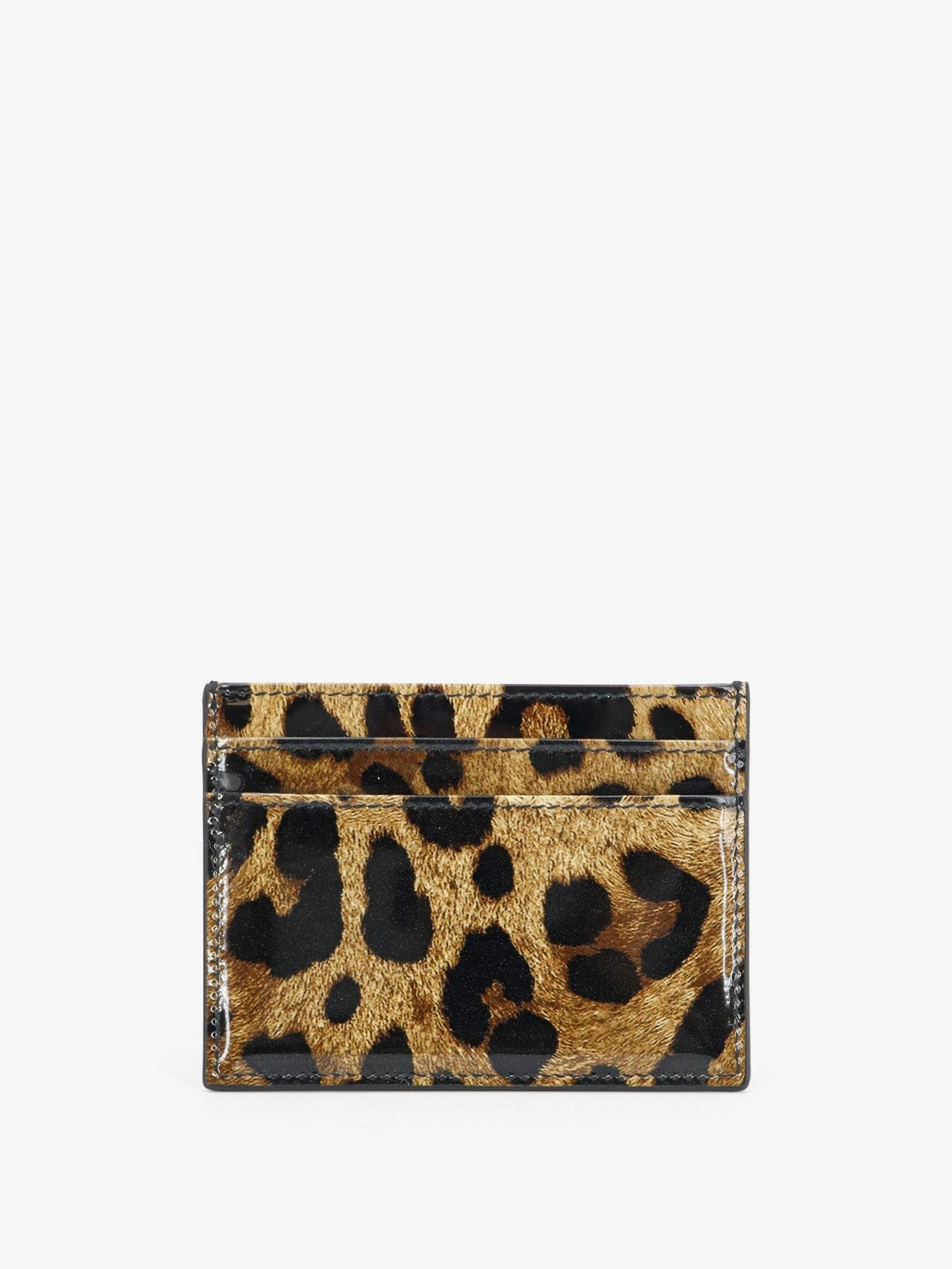 Patent leather card holder with animal print.webp