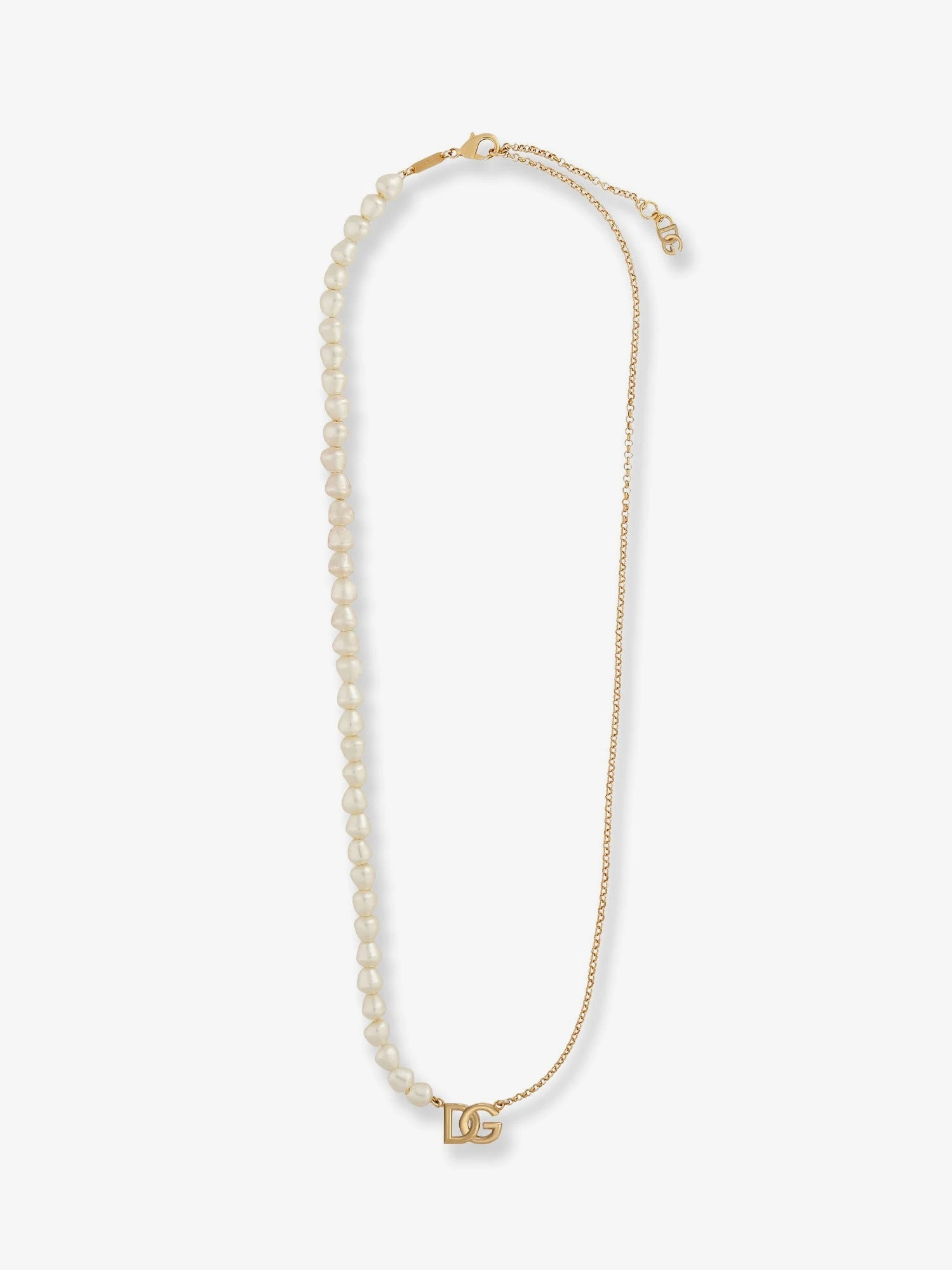 Brass necklace with pearls and DG logo.webp