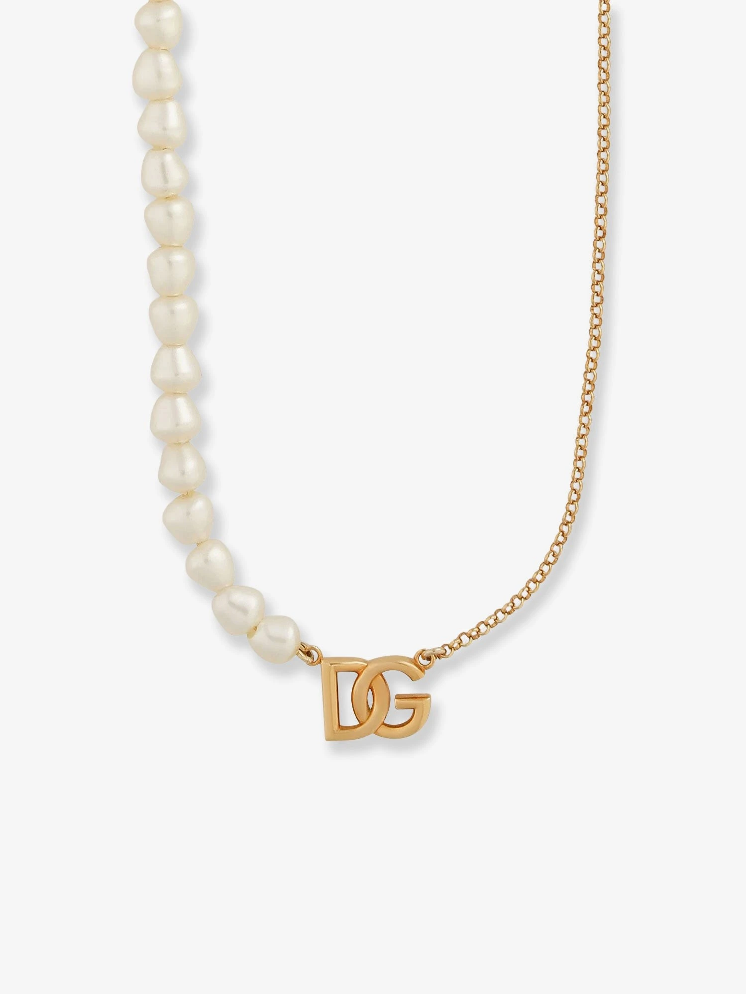 Brass necklace with pearls and DG logo.webp