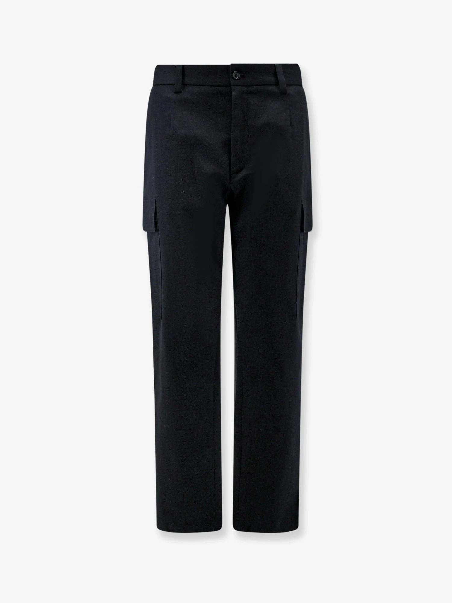 Cotton cargo trousers with back metal logo patch.webp
