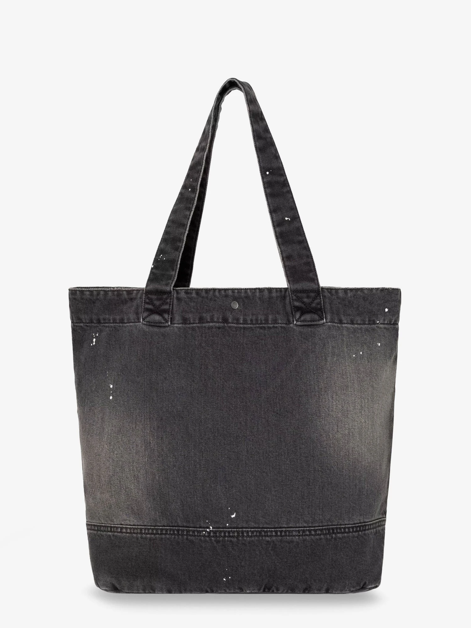 Used-effect black denim shopping bag