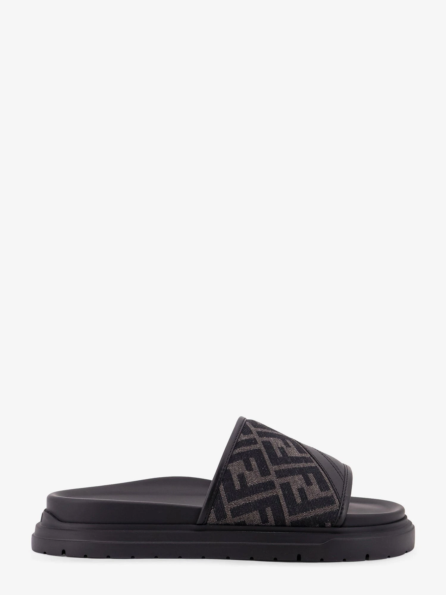 Low leather sandals with FF jacquard insert.webp