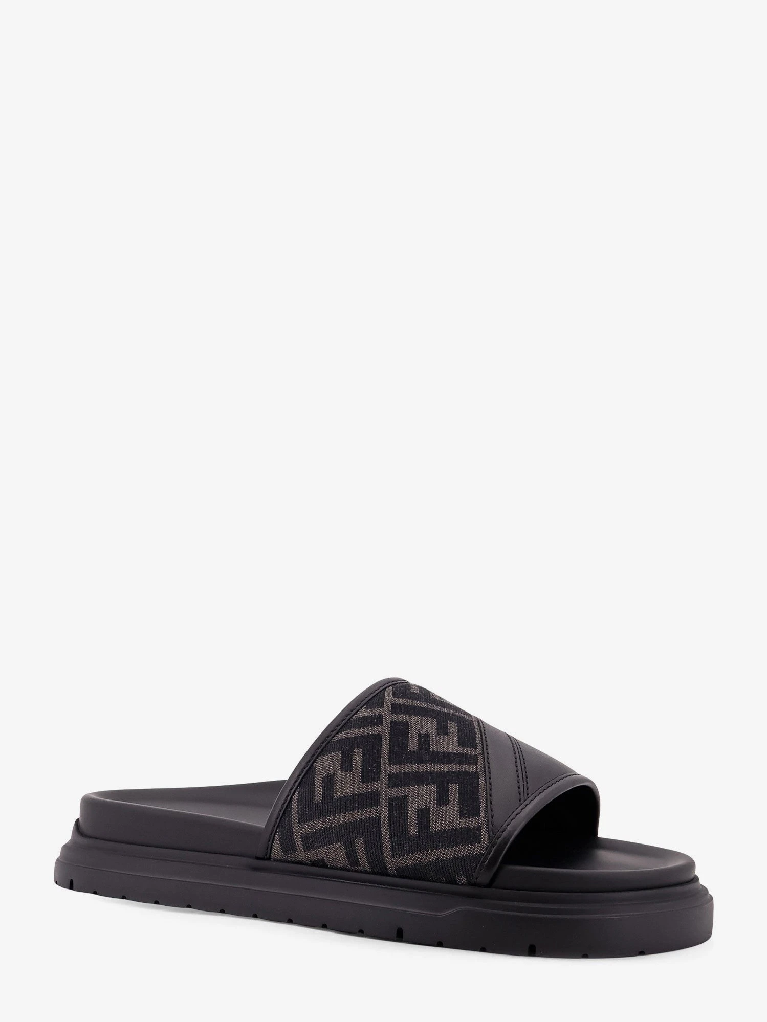 Low leather sandals with FF jacquard insert.webp