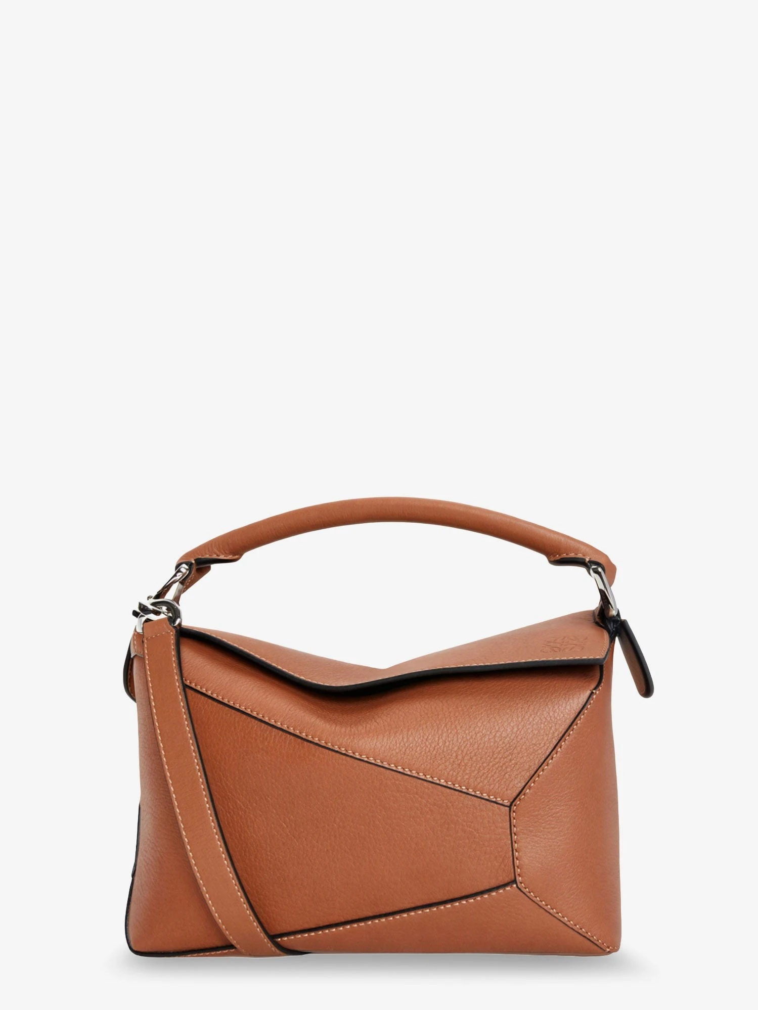 Puzzle Edge leather handbag with engraved Anagram logo.webp