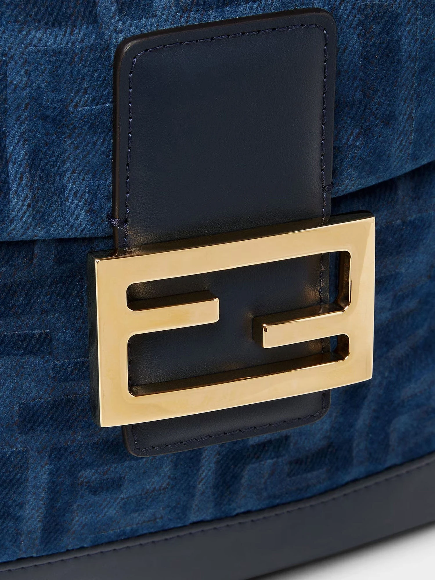 Denim backpack with flocked FF detail.webp