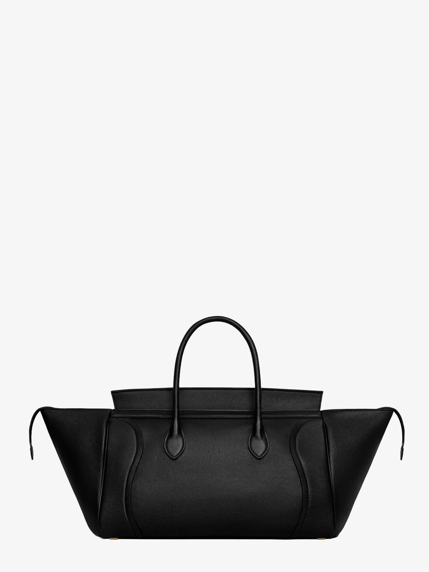 Luggage leather handbag with logo lettering on the front.webp