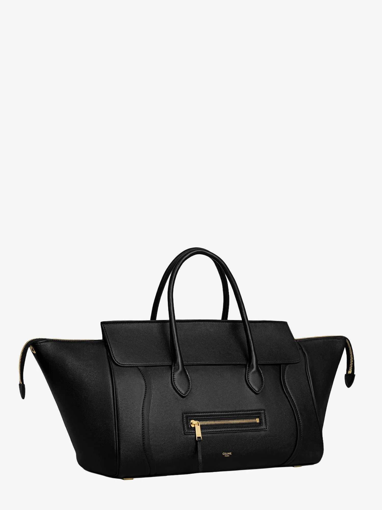 Luggage leather handbag with logo lettering on the front.webp
