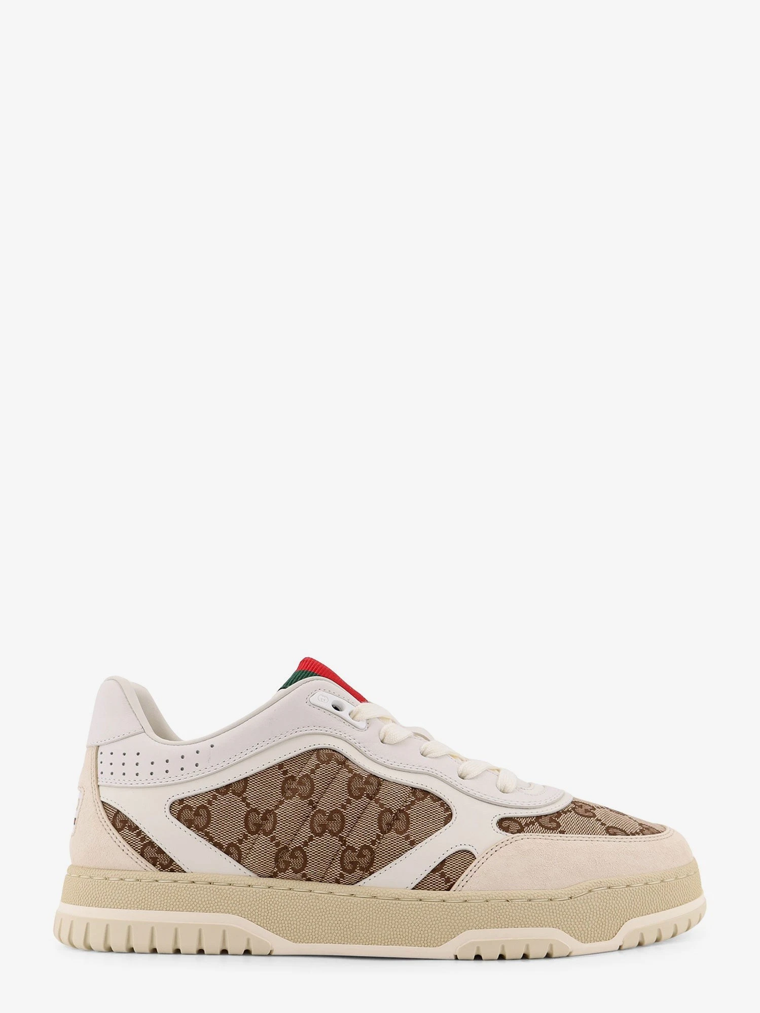 Leather and suede Low-top Re-Web sneakers with GG Supreme fabric inserts.webp