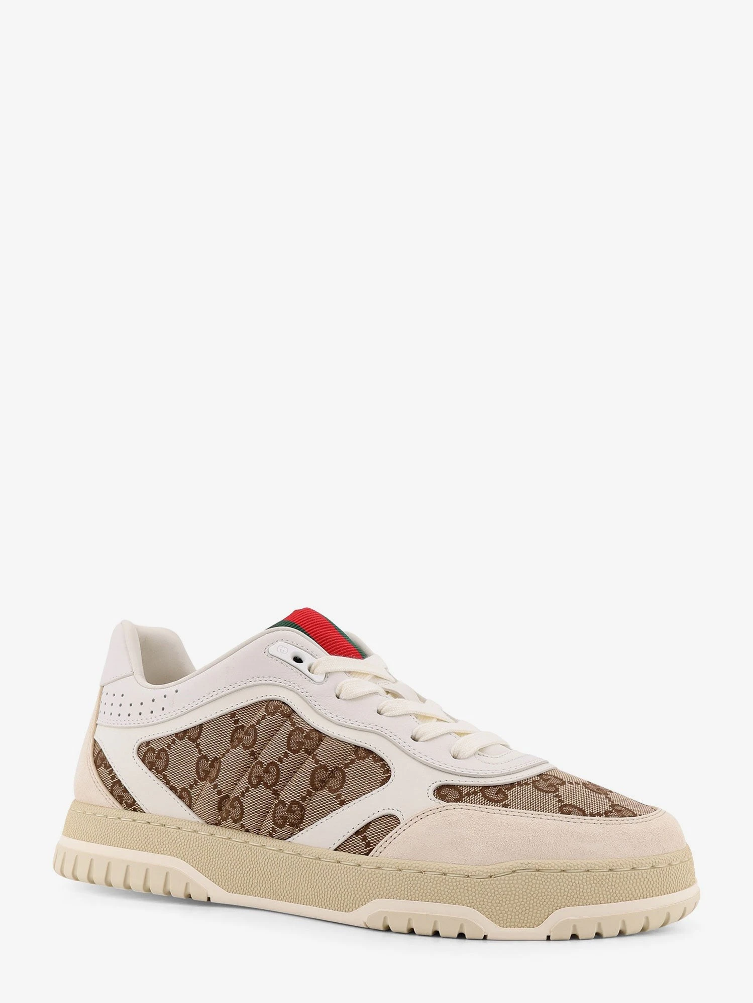 Leather and suede Low-top Re-Web sneakers with GG Supreme fabric inserts.webp