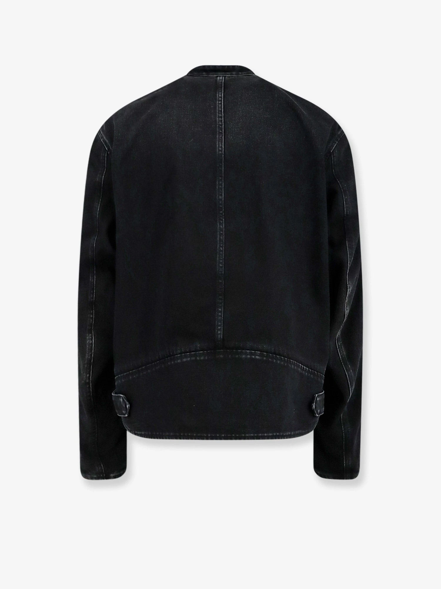 Black denim jacket certified cotton jacket with a faded effect.webp