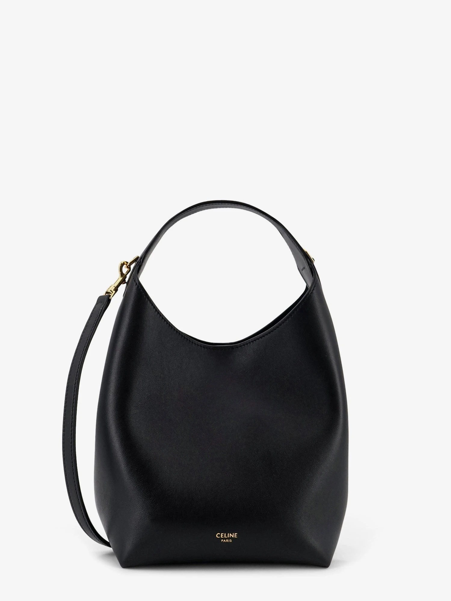 Leather shoulder bag with logo lettering on the bottom.webp