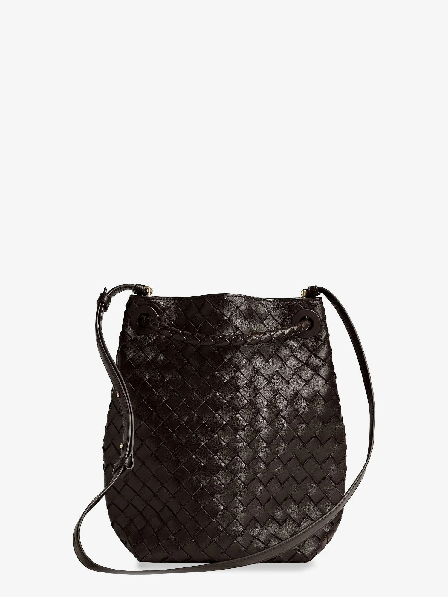 Andiamo Bucket leather crossbody bag with Intrecciato Pattern.webp