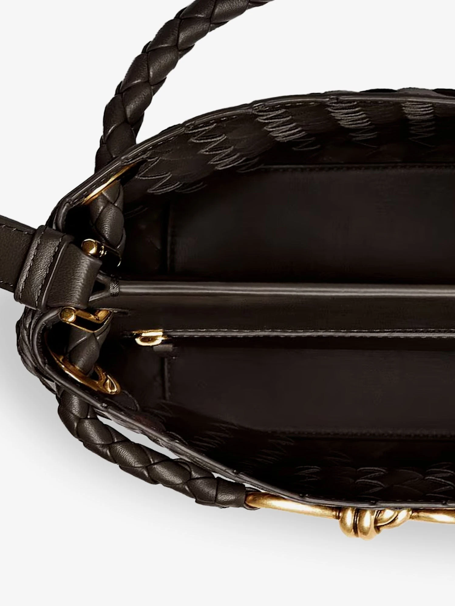 Andiamo Bucket leather crossbody bag with Intrecciato Pattern.webp
