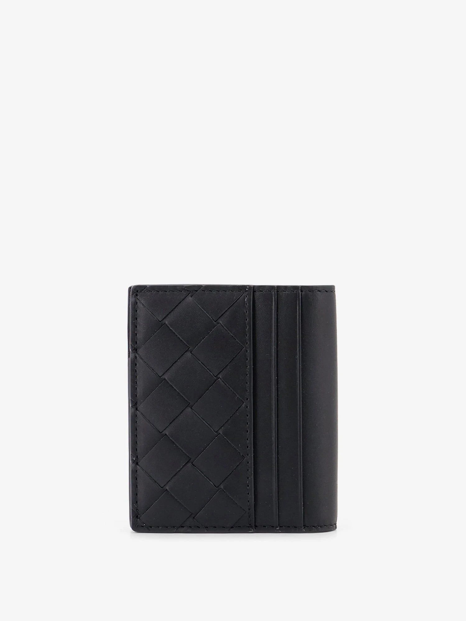 Leather card holder with Intrecciato motif.webp