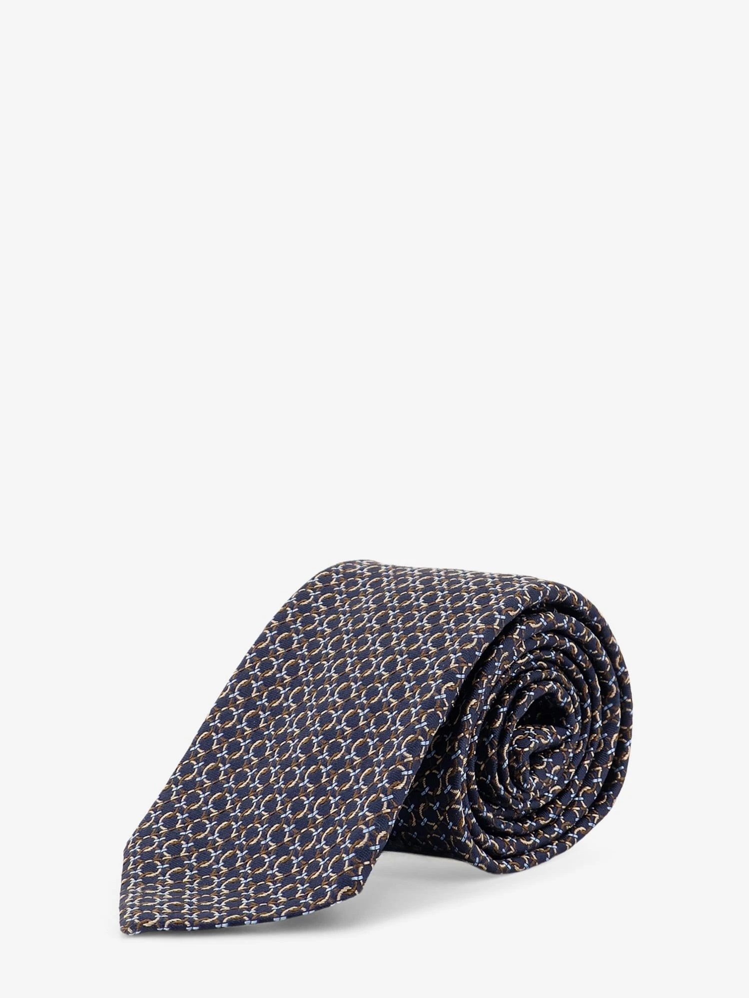 Crema silk tie with Intreccio print.webp